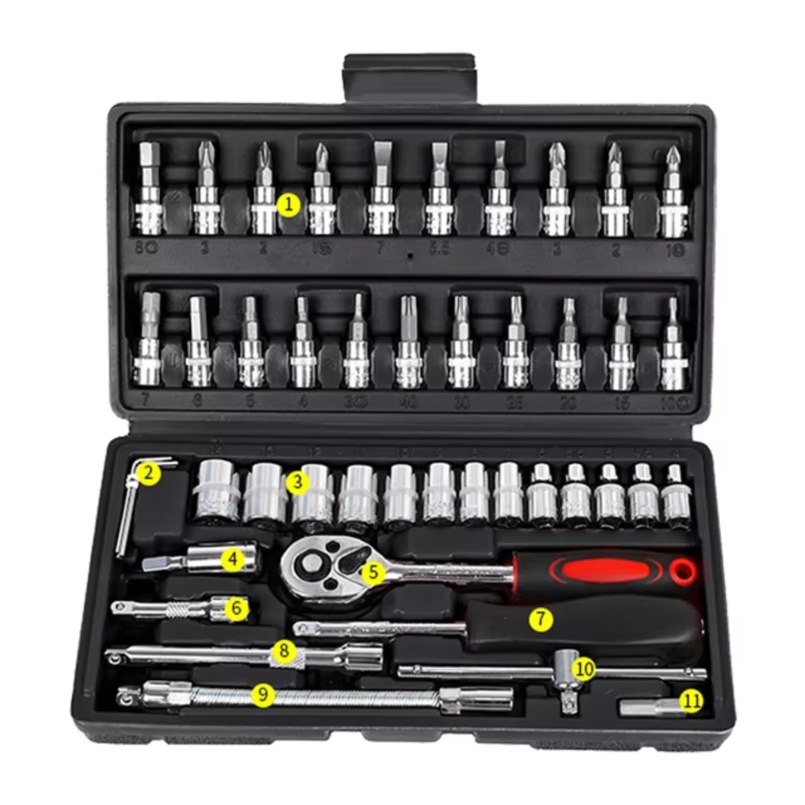 YNIYUJKL 46 Piece Ratchet Wrench Set 1/4 Tools For Repair Combinat Hand Tools Torque Wrench Mechanic Tool Kit
