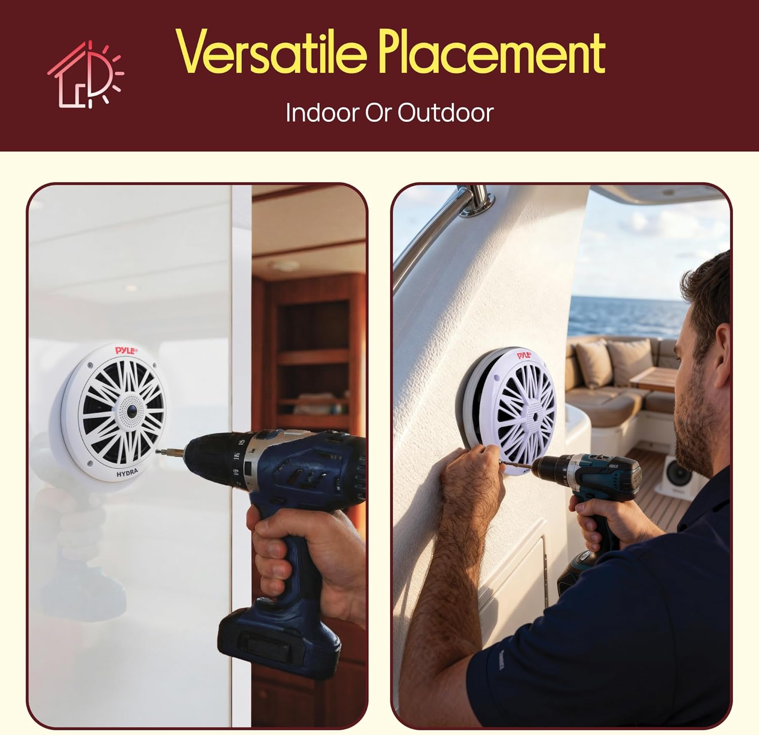 Pyle 6.5 Inch Dual Marine Speakers - 2 Way Waterproof and Weather Resistant Outdoor Audio Stereo Sound System with 200 Watt Power, Poly Carbon Cone and Butyl Rubber Surround - 1 Pair (White)