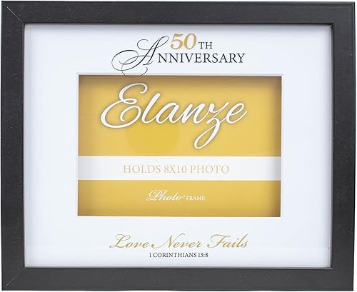 Elanze Designs 50th Anniversary Love Never Fails - Marco de fotos de madera negra (8 x 10 pulgadas)