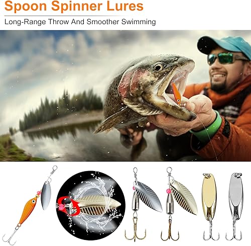 Miniatura 4 de PLUSINNO Señuelos de Pesca Caja de Aparejos de Pesca Regalos de Pesca para Hombres, Lubina, Trucha Kit de Accesorios de Pesca para Agua Salada y
