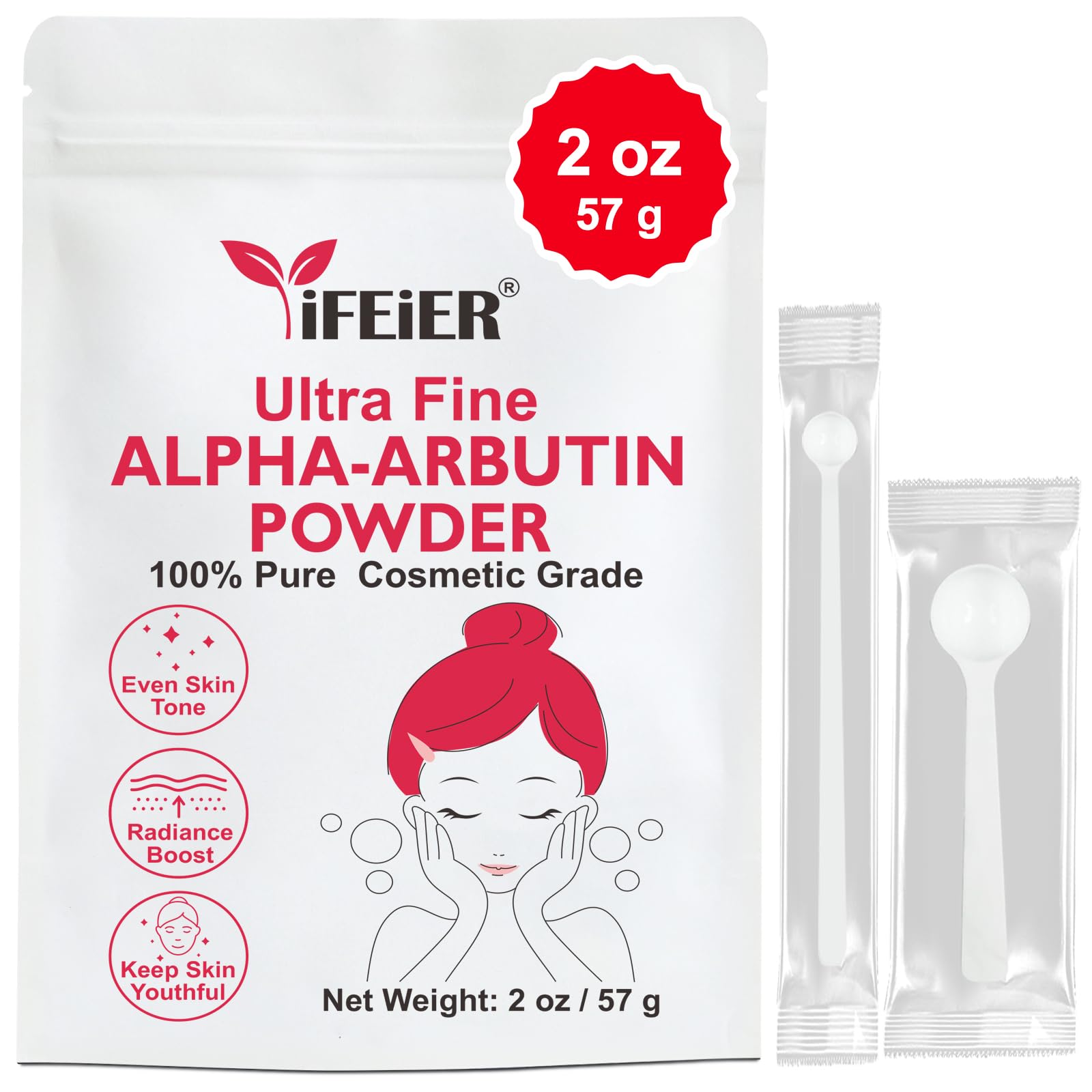 100% Pure Alpha Arbutin Powder for Skin 2oz (57g), Nano-Grade Ultra-Fine Powder for excellent water solubility, Cosmetic Grade α-Arbutin for DIY Skin Care Formulations