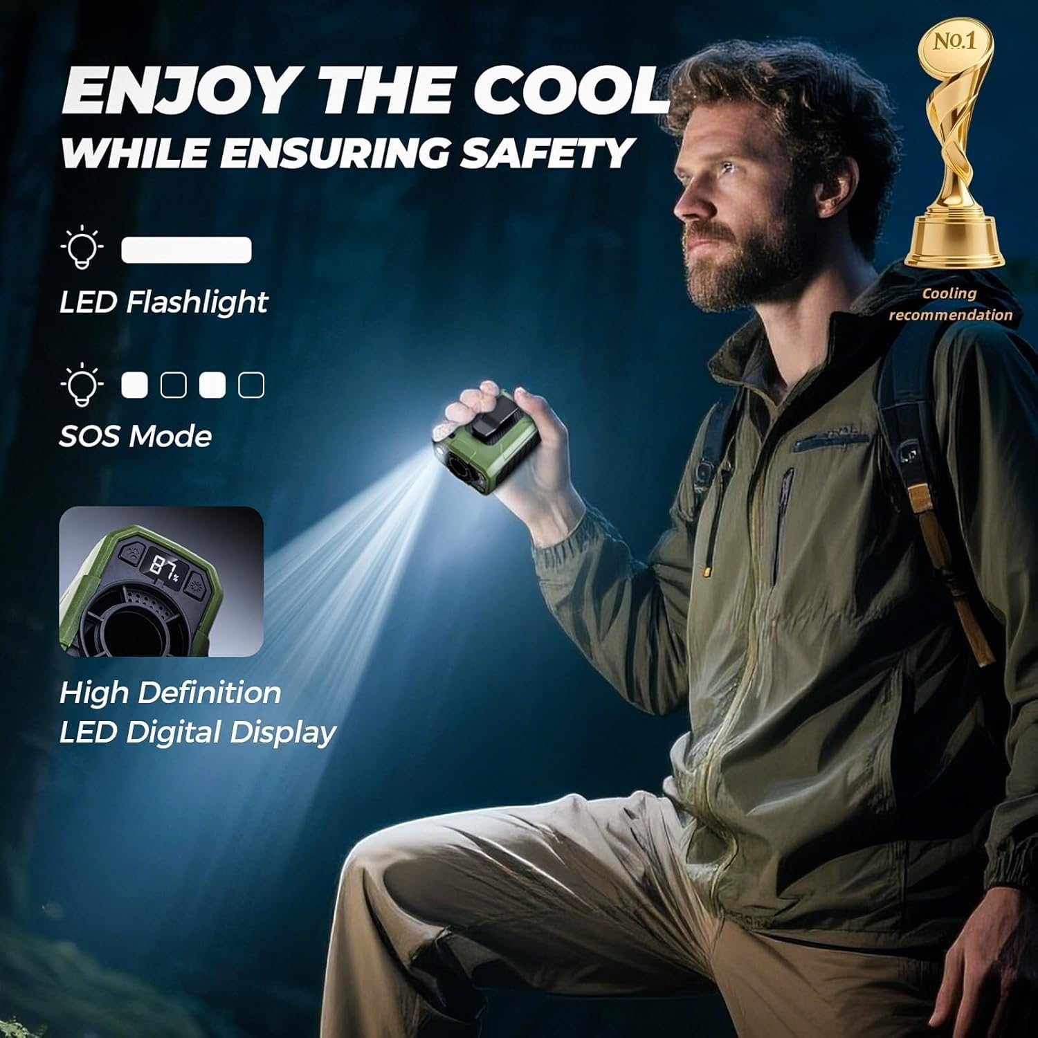 Clip On Fan 4 in 1 Portable Waist Fan 10000MAH Battery Operated 5 Speeds Wind Neck Fan Rechargeable for Cooling Outdoor Camping (Orange/Green)