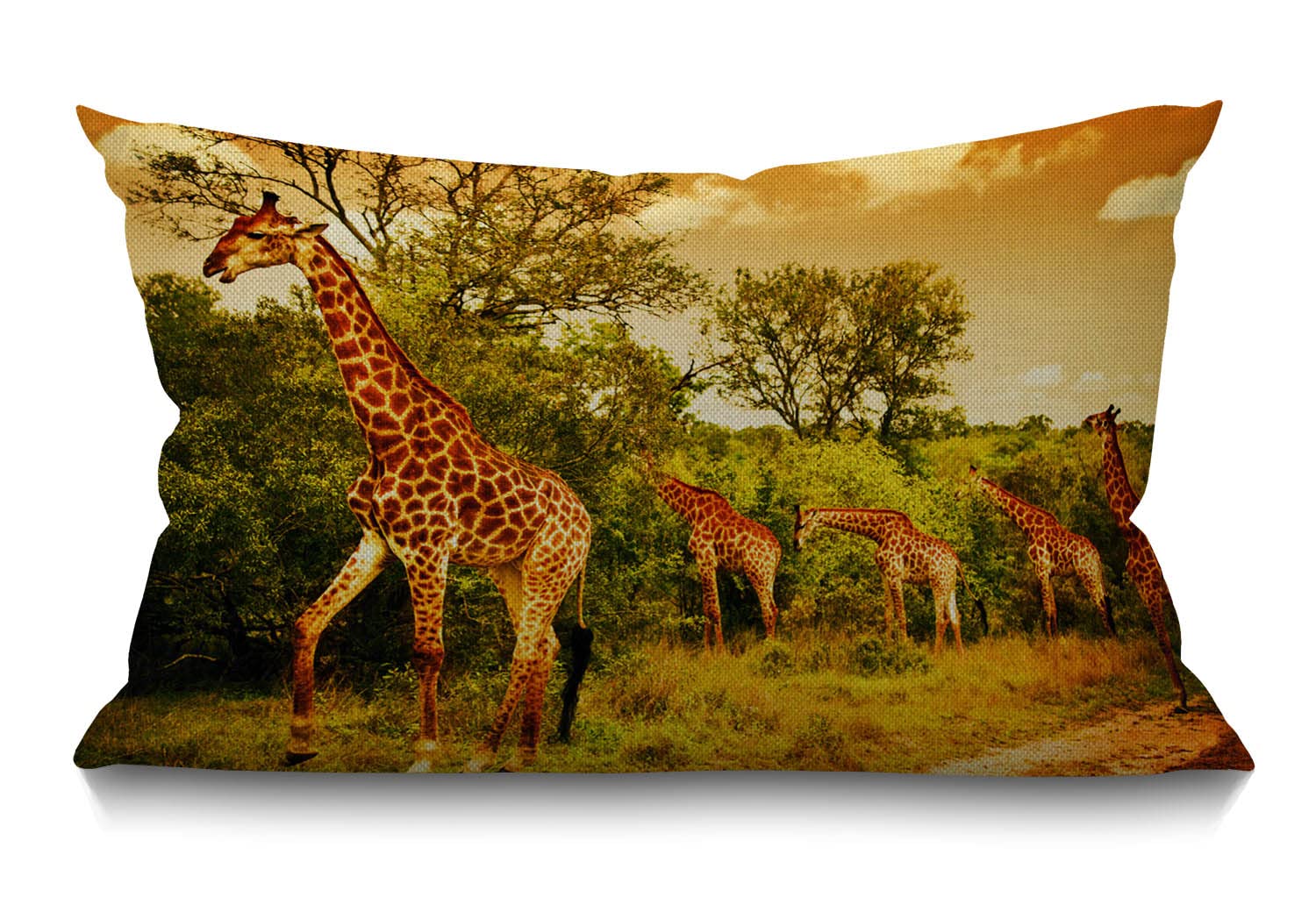 Bgbdeia Multi 238 Giraffe Cushion Cover 12X20 Inch African Safari Animals Walking In The Green Savannah Wildlife Rectangle Pillow Cases Home Decorative Cotton Linen Throw Pillow Cover For Bed Sofa 30 X 50 Cm