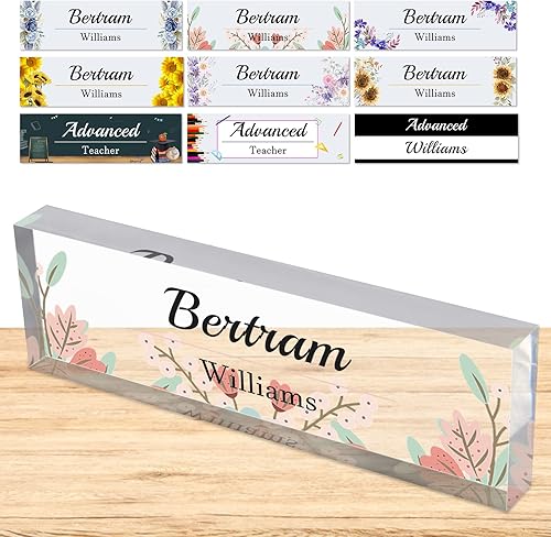 Placas de nombre de escritorio personalizadas para escritorio, hombres y mujeres, diseño de girasol con logotipo de negocios, acrílico