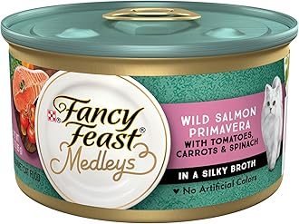 Fancy Feast Medleys Wild Salmon Primavera with Tomatoes Carrots and Spinach in Silky Broth Wet Cat Food, 3 oz., Case of 24