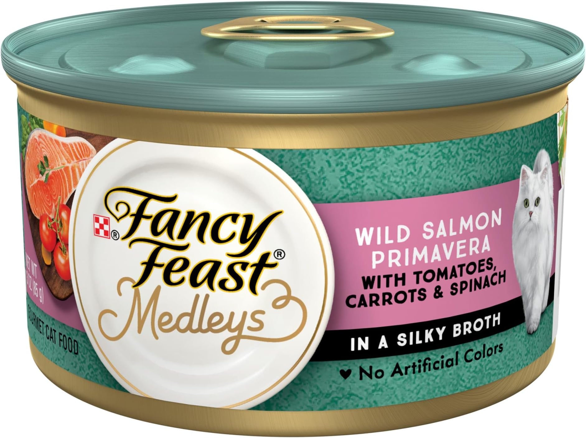 Fancy Feast Medleys Wild Salmon Primavera with Tomatoes Carrots and Spinach in Silky Broth Wet Cat Food, 3 oz., Case of 24