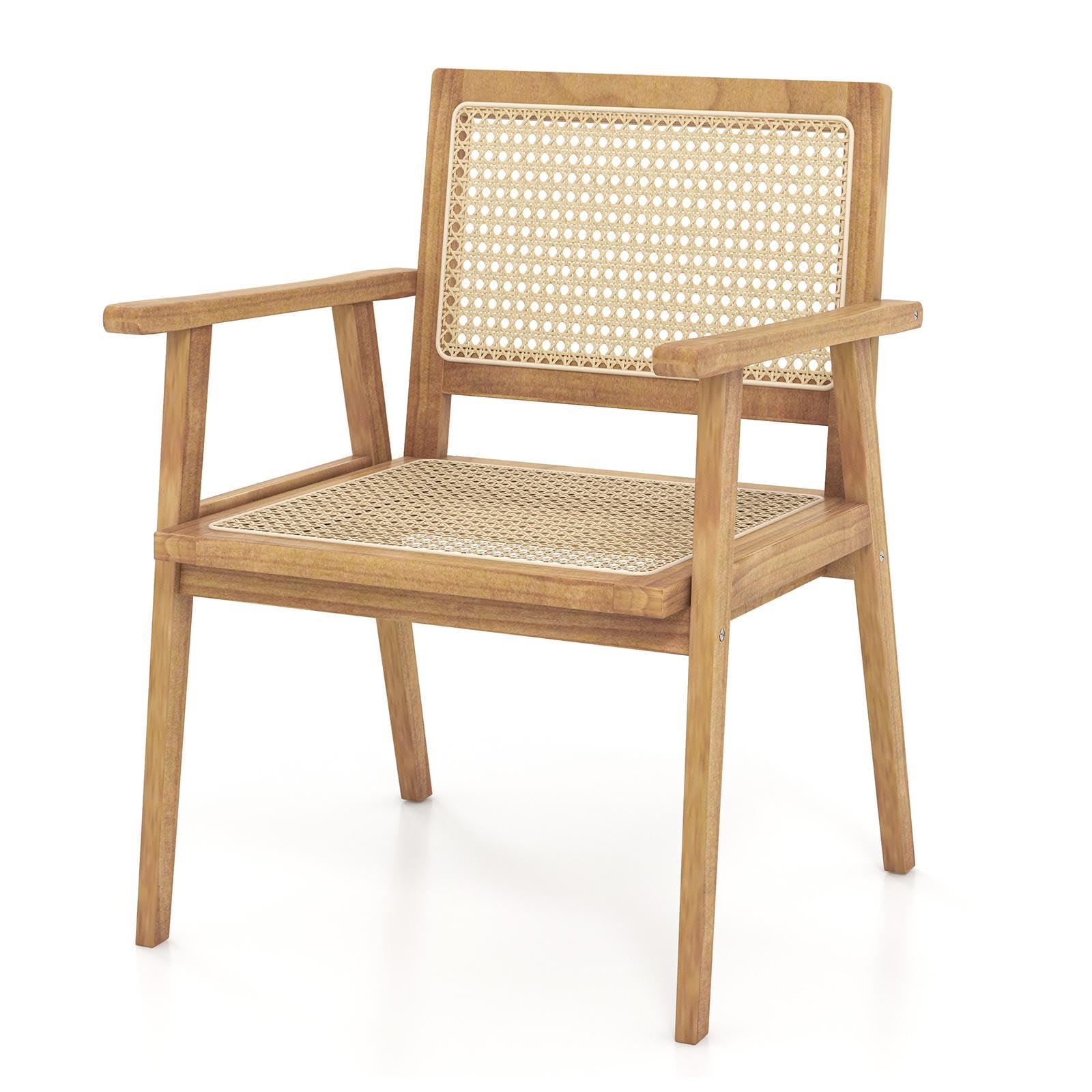 TANGZON 3 Piece Bistro Set, Teak Wood Folding Table and 2 Rattan Chairs Set with Backrests & Armrests, Outdoor Patio Garden Furniture Set for Backyard Balcony Poolside (1 Chair)