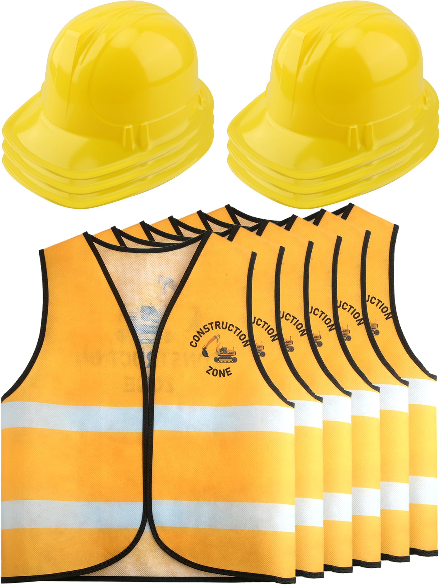 Puteraya 12 Pcs Kid Construction Worker Costume Include 6 Pcs Construction Vest 6 Pcs Construction Hat for Kid Cosplay