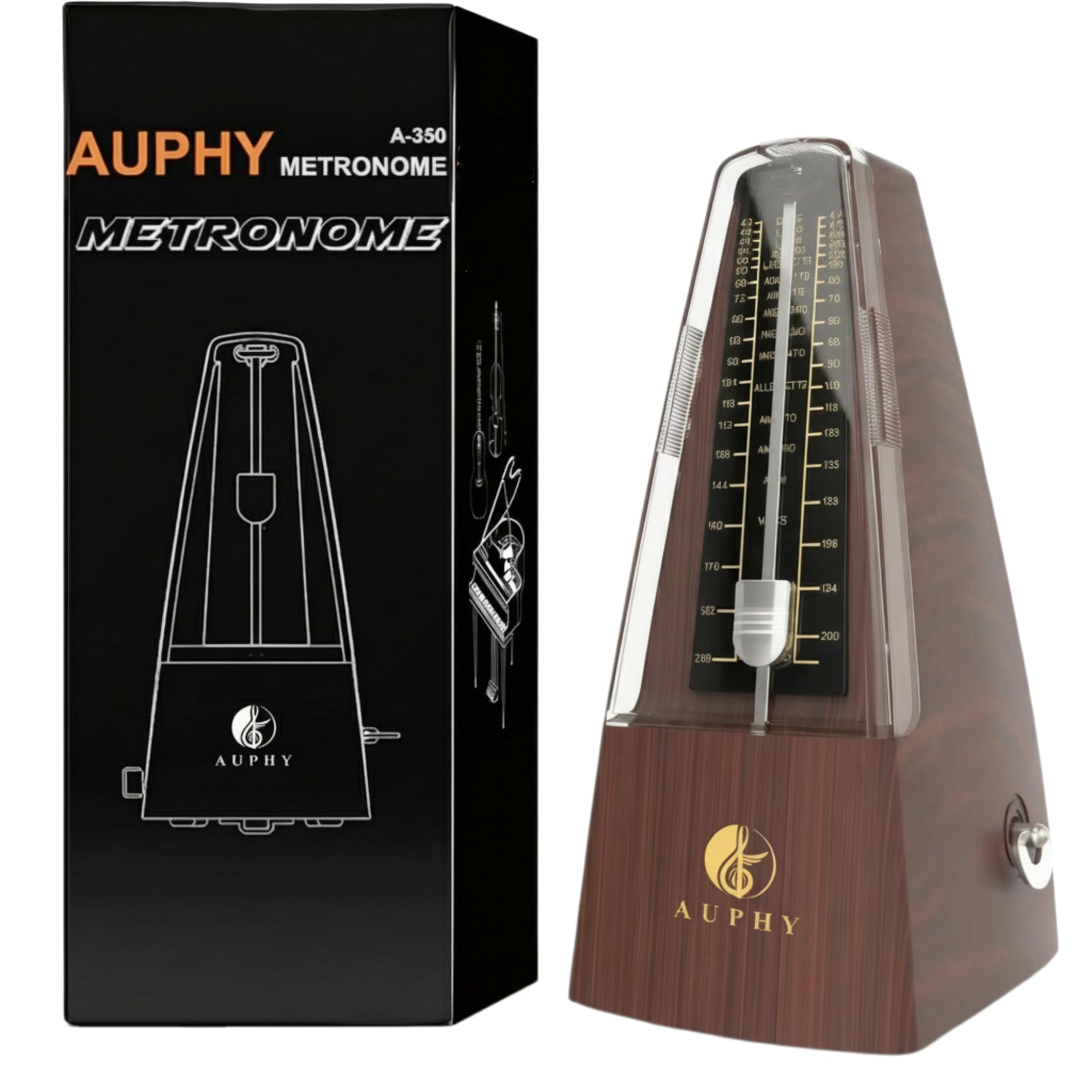 M355 AUPHY Métronome Mécanique Avec Cloche, Rythme Précis Facile Utiliser Forme Classique, Métronome Mécanique Universel pour Piano Guitare Saxophone Batterie Clarinette ect,Faux Bois