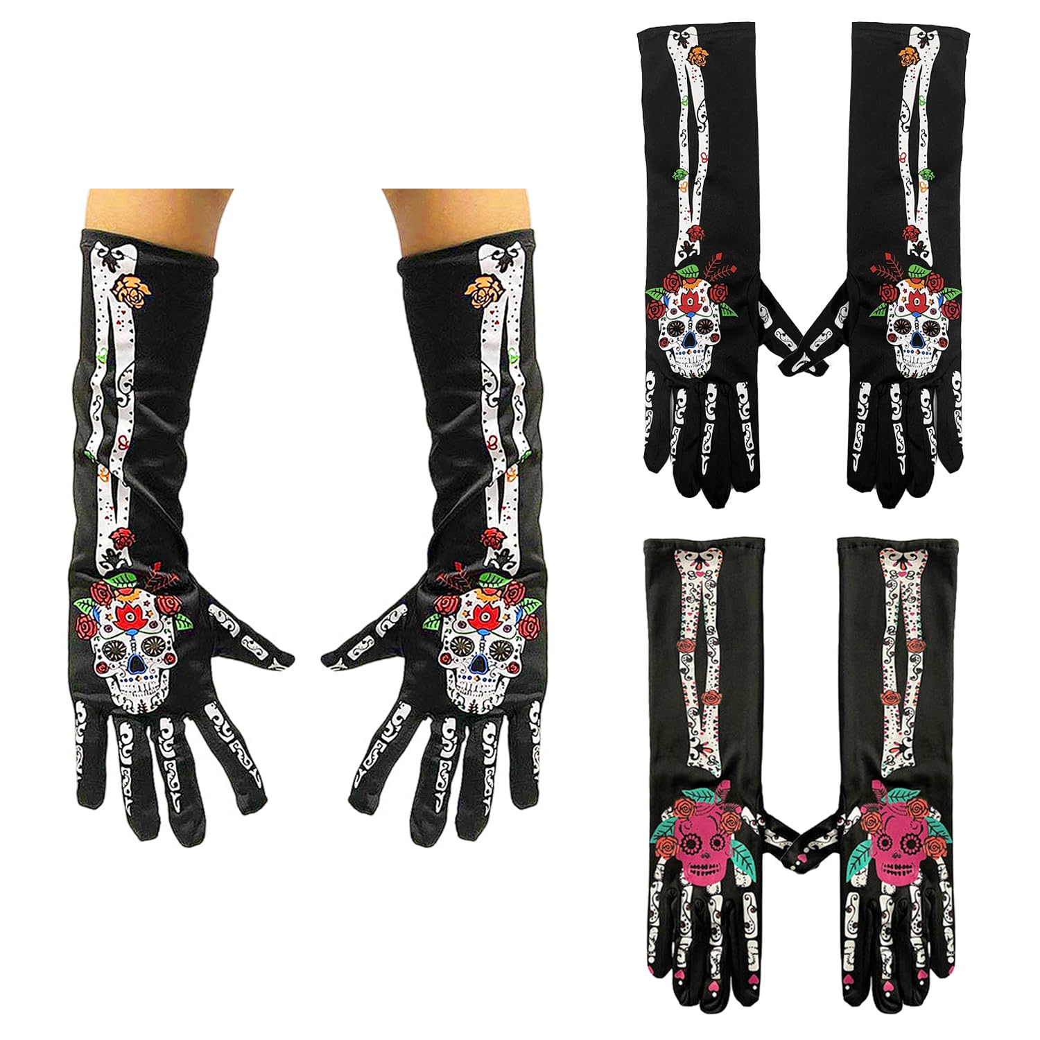 Nidhfg White 2 Pairs Of Retro Personality Gloves, Skull Pattern Gloves, Party Gloves, Clothing Accessories, Creative Gloves.
