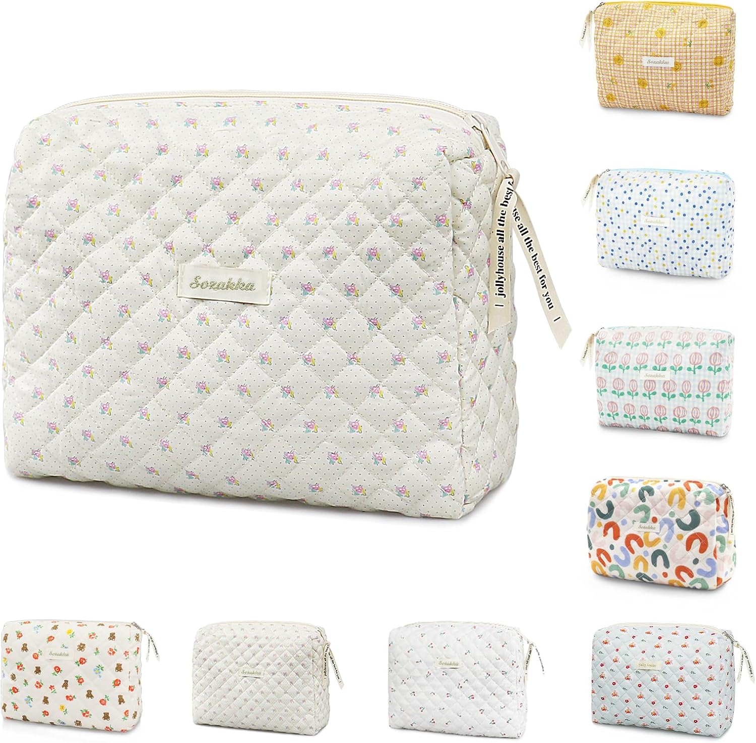 Travel Toiletry Bag, Cotton Floral Travel Makeup Bag, Portable Cosmetic Bag, Travel Makeup Storage Bag for Women Girls (Flower-Beige) Travel Toiletry Bag, Cotton Floral Travel Makeup Bag, Portable Cosmetic Bag, Travel Makeup Storage Bag for Women Girls (Flower-Beige)
