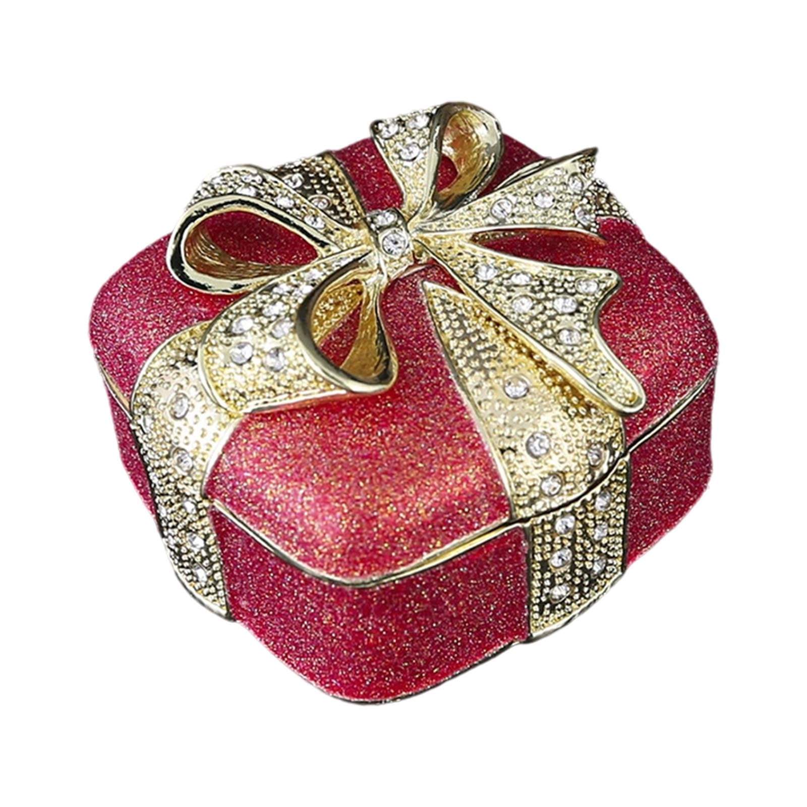 Shurhome Trendy Rhinestones Studded Bowknot Jewelry Box Mechanism Sturdy Metal Construction Display Container Metal Box with Compartments