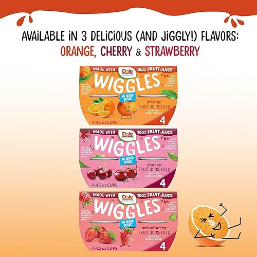 Miniatura 6 de Dole Wiggles - Geles de jugo de fruta de naranja, aperitivo saludable para niños, hecho con jugo de fruta 100% y sin azúcar añadido, 4.3 onzas, 4