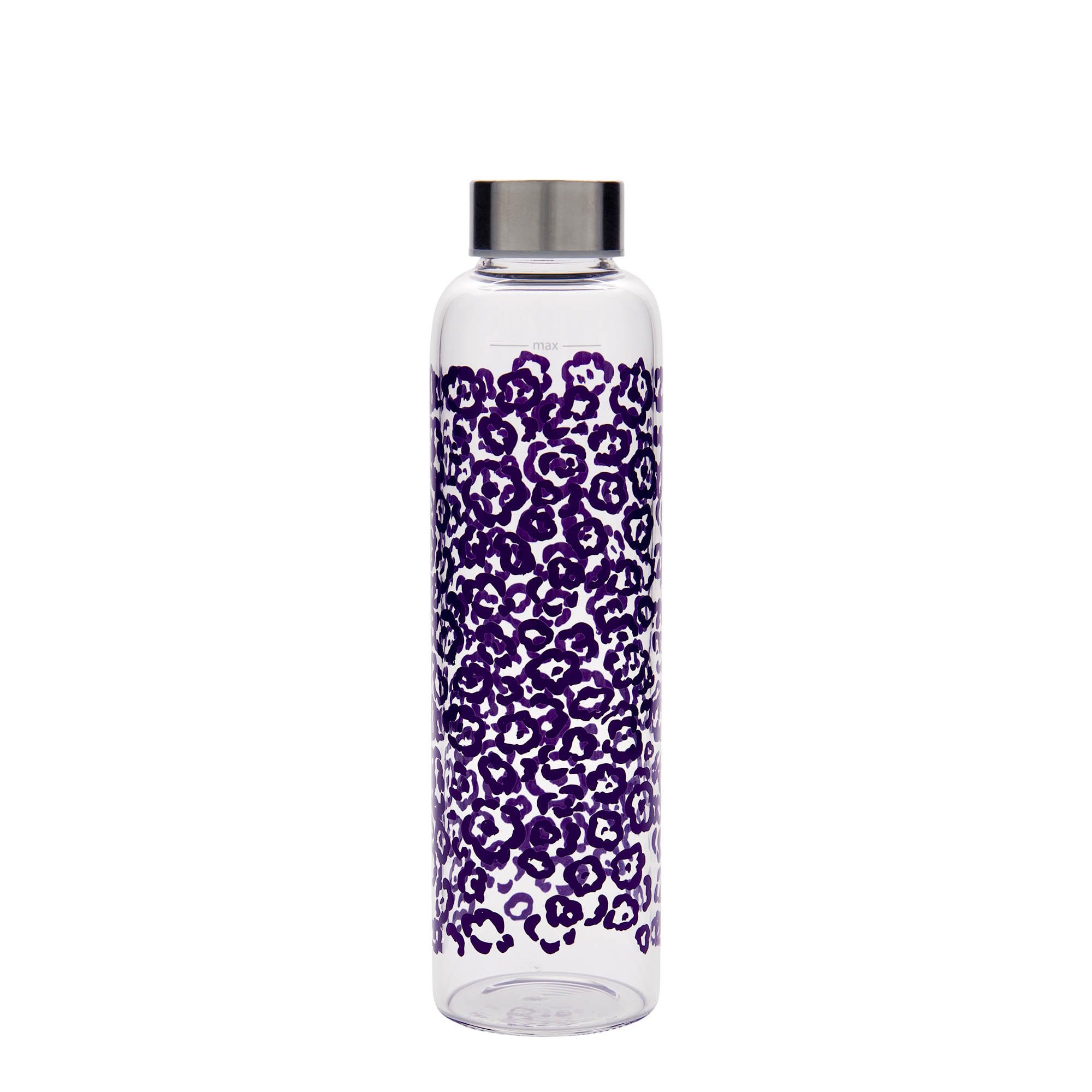 Borraccia Perseus viola fiori 500 ml in vetro trasparente con coperchio in metallo, set da 6 pezzi