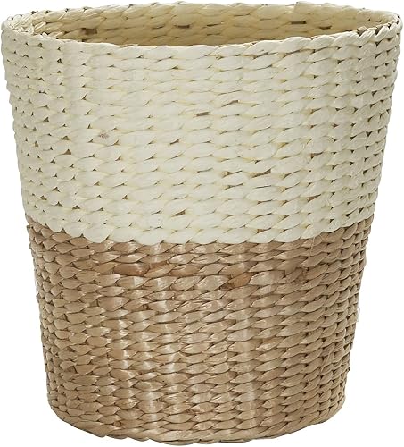 Household Essentials 2-Tone Woven Waste, Handwoven Paper Rope Basket, Sturdy and Flexible, for The Bathroom, Office or Bedroom, Tan