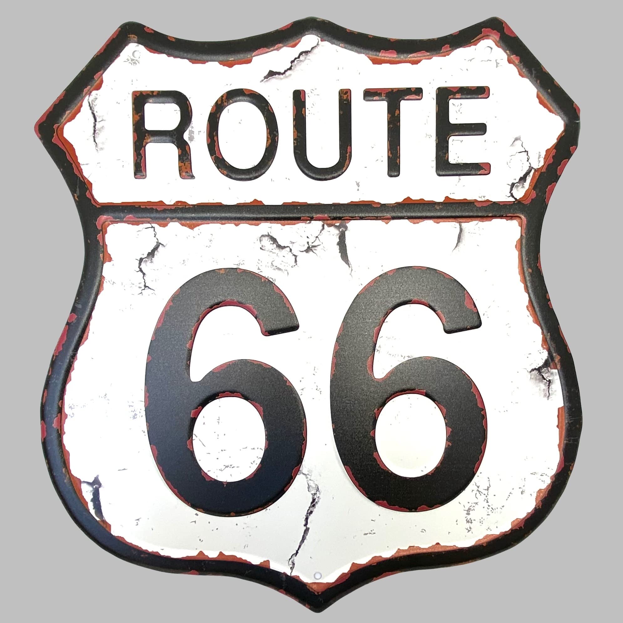 Plakat blaszany z napisem Route 66, 32 x 29 cm, oryginalny amerykański plakat w stylu retro, znak do baru, pubu, kawiarni, garażu i warsztatu, vintage, znak w stylu lat 50., 9542-1, biały