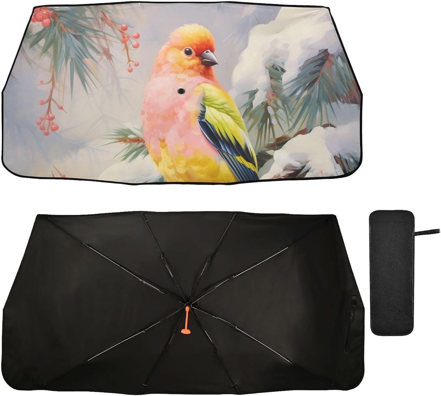 Car Umbrella Sun Shade Cover, Flowers and Birds Umbrella Sun Shade for Car Truck Window Front Windshield, Blocks UV Rays Sun Visor Protector Sun Heat Reflector to Keep Your Vehicle Cool