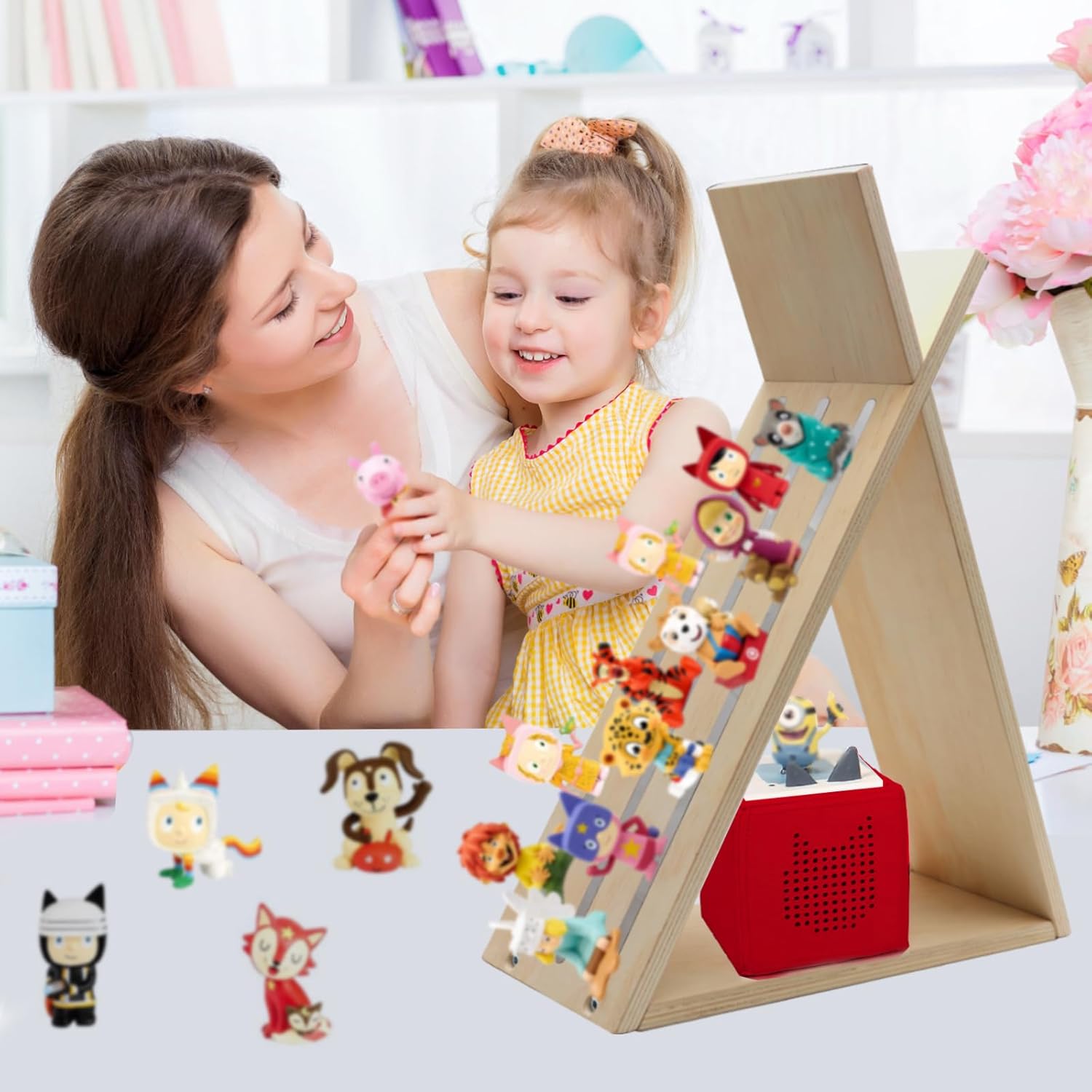 Tonie Shelf for Toniebox and Tonie Figures Triangle Wall Mounted or Desk Magnetic Wooden Shelves Storage Rack for Kids Play Room