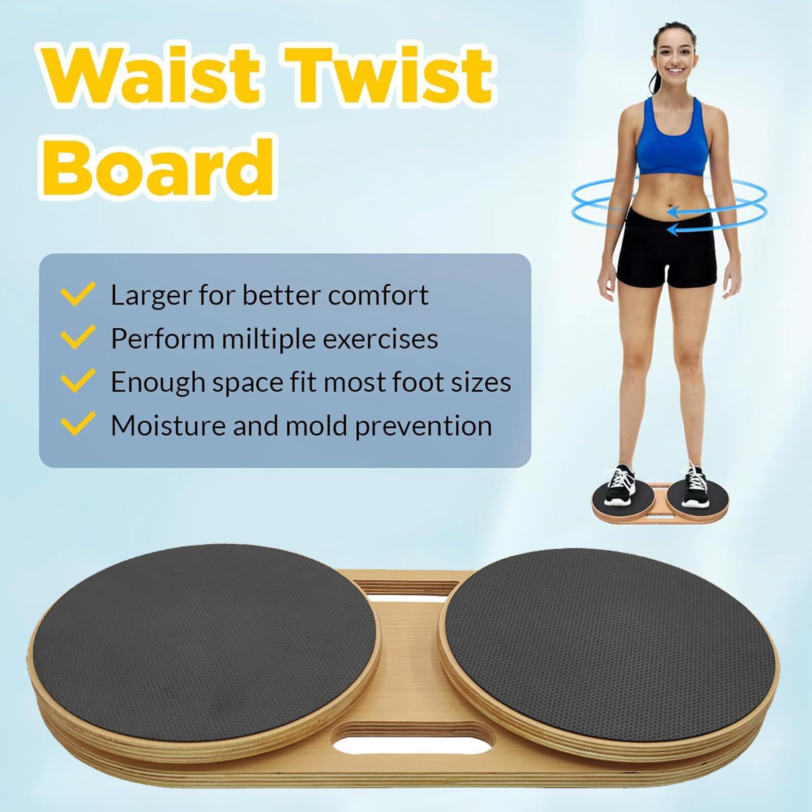 Disco de torsión portátil para cintura – Tablero giratorio de abdominales antideslizante, alta carga, multifuncional para el hogar, al aire libre, gimnasio, equipo de ejercicio para moldear el cuerpo