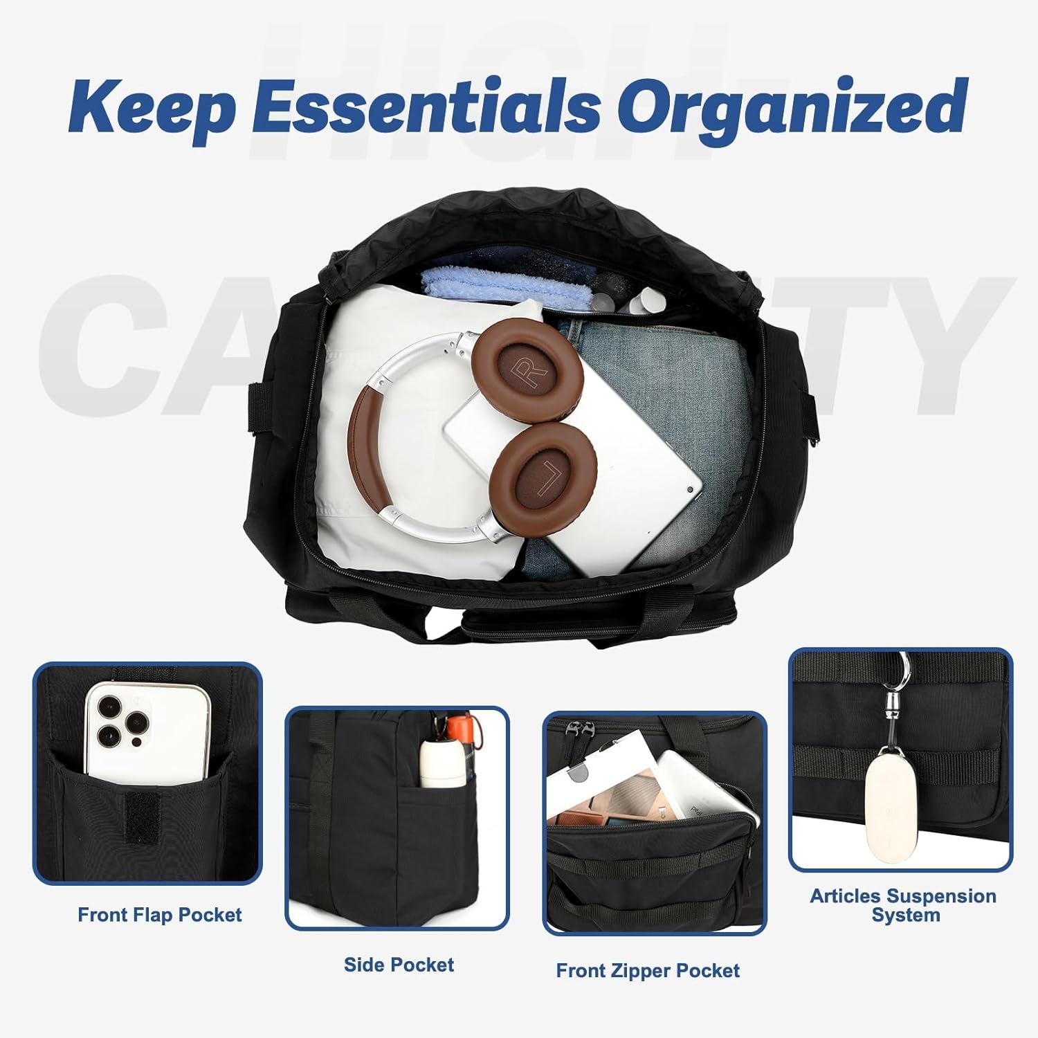 Gym Bags for Women & Men - Lightweight Travel Duffle Bag with Shoes Compartment & Wet Pocket, Durable Carry-on Weekend Bag, Medium - Image 3