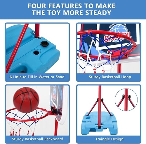 Miniatura 2 de VROGTIK Aro de baloncesto para niños de 4 a 8 años, juguetes al aire libre para niños de 4 a 6 años, altura ajustable, 3 bolas incluidas, aro de