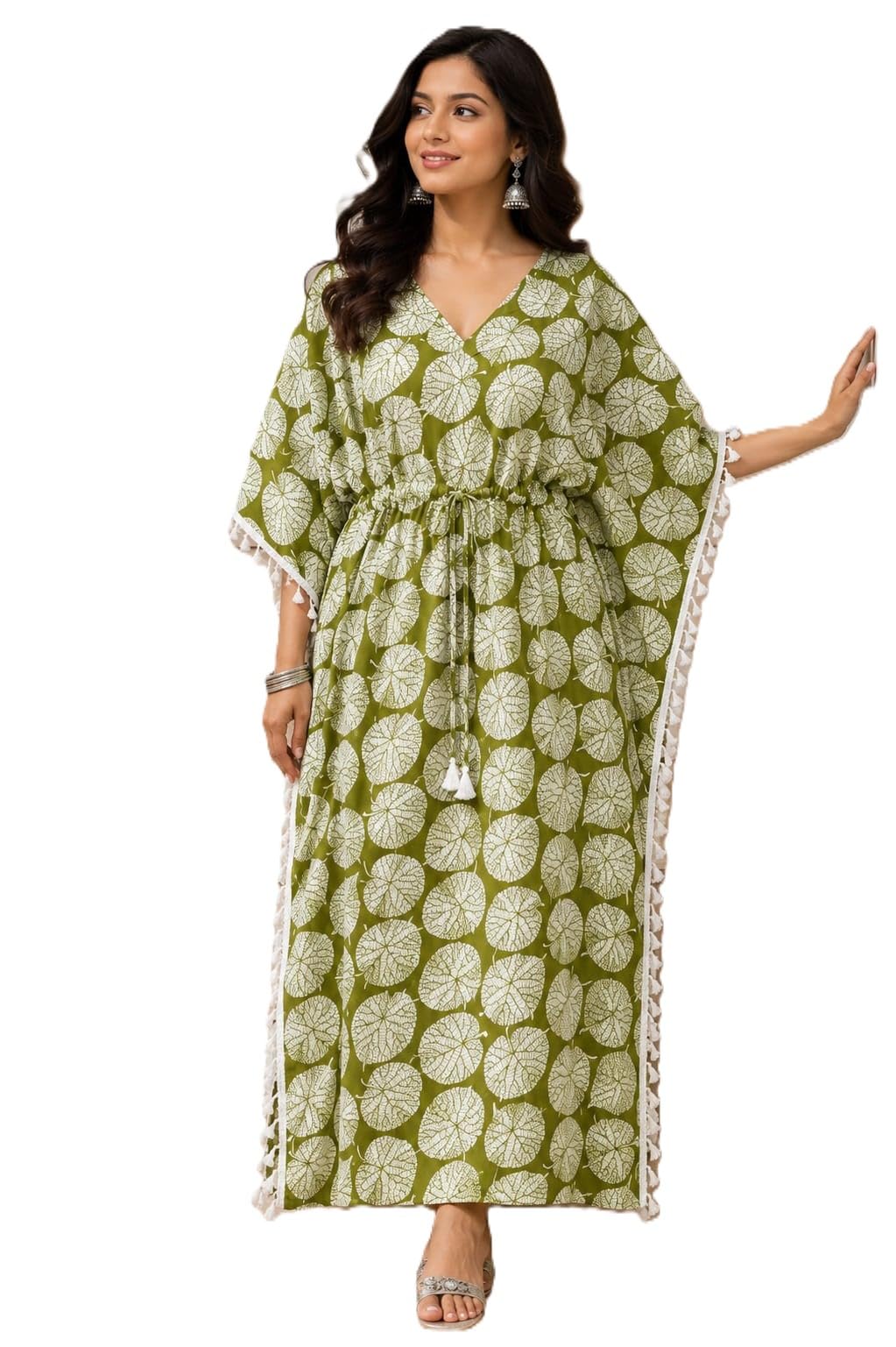 ukal Women Kaftan in Rayon, Printed Maxi Gown, Beach Cover Up, Night Gown, 52 Inches Long, Free Size-picture-51