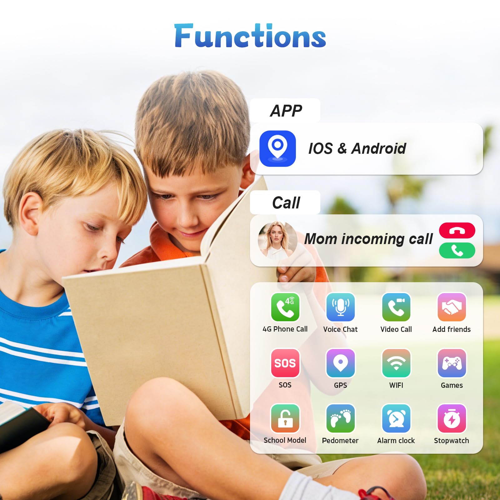 PTHTECHUS Reloj Inteligente Niño, Smartwatch Niños con GPS y Llamadas 4G, Telefono, SOS, Chat de Voz, Videollamada, Modo Clase, Reloj Infantil Niño Niña de 4 a 12 Años Regalos Navidad (Negro-S1)