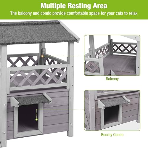 Miniatura 8 de GUTINNEEN Casa para gatos al aire libre Conejera de madera para conejos, refugio para gatos salvajes, jaula de conejo, hábitat de conejillo de