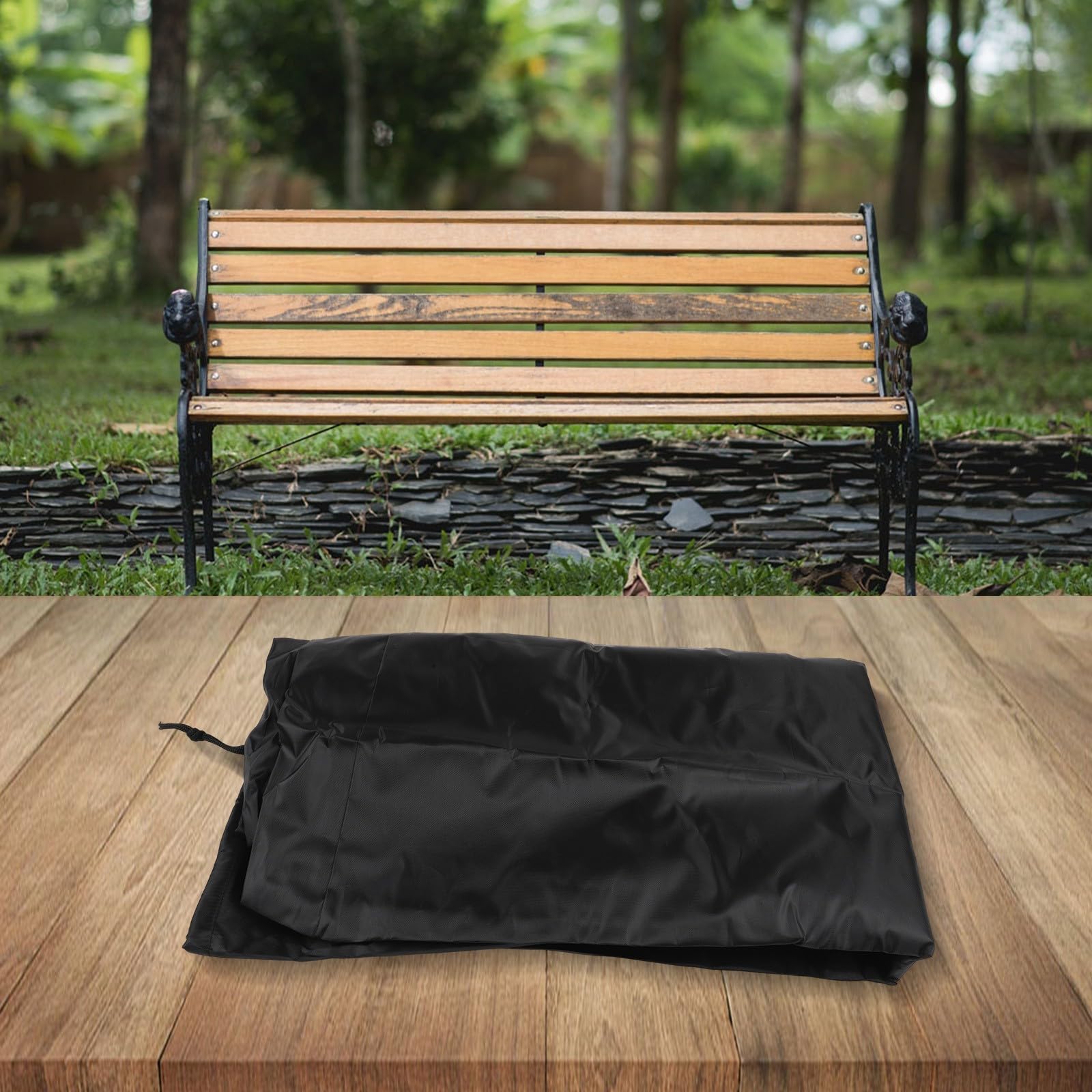 Housse de banc de jardin imperméable Oxford 420D anti-UV noir 134x66x89 cm