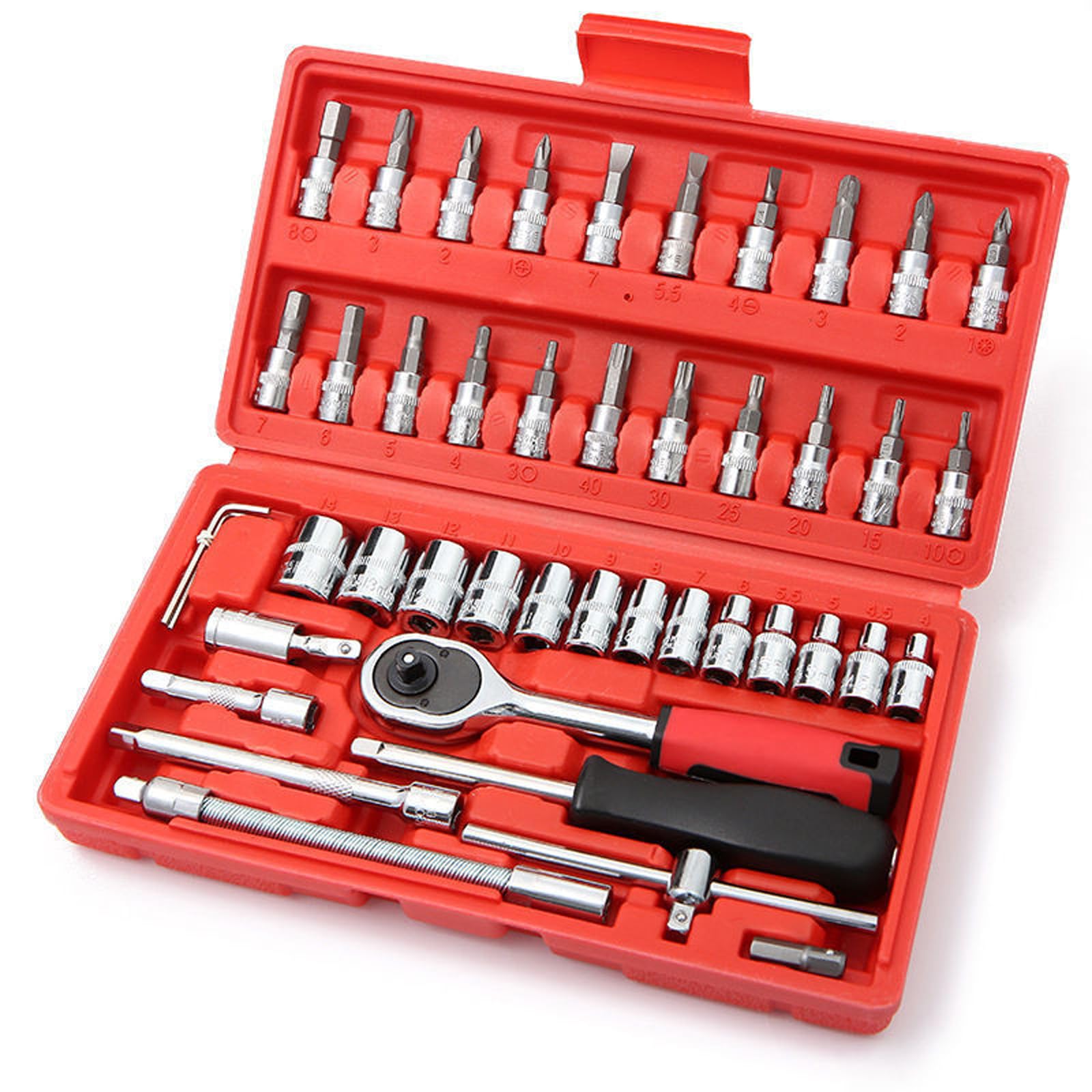 Alcogoall Silver 46Pcs Cordless Electric Slim Ratchet Set, 1/4" Drive Socket Set, Ratchet Wrench Set