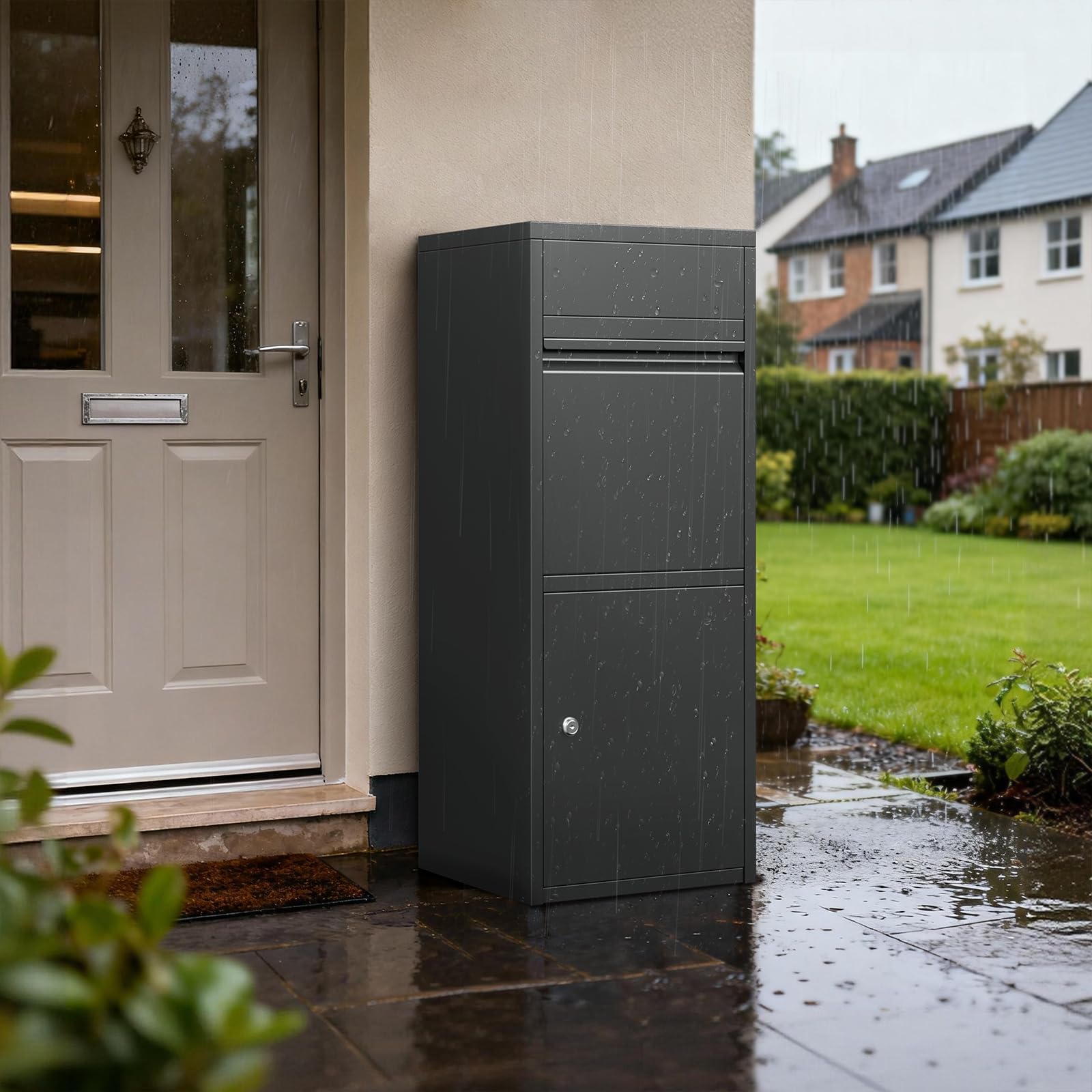 Merapi Large Anti-Theft Parcel Drop Box, Heavy-Duty Steel Outdoor Package Delivery Box with Lock, Weatherproof Secure Mailbox for Porch Pirates, Holds Multiple Packages & Includes Mail Slot