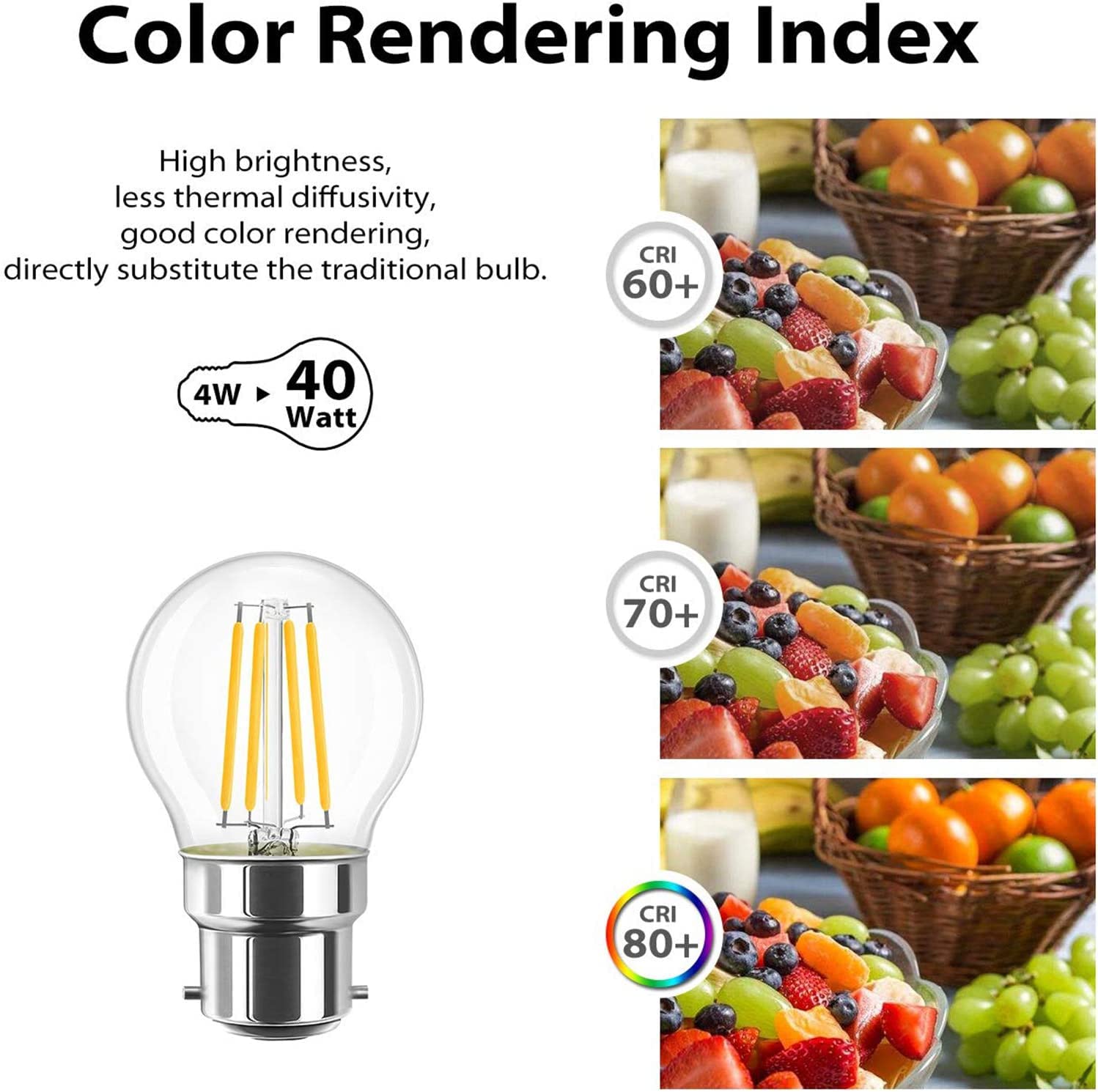 Żarówka, Żarówka LED B22 Filament 4W Żarówka bagnetowa G45 Wymiana 40W Rustykalna czysta klasa energetyczna A+ 6PACK (Color : Cold White 6000k)