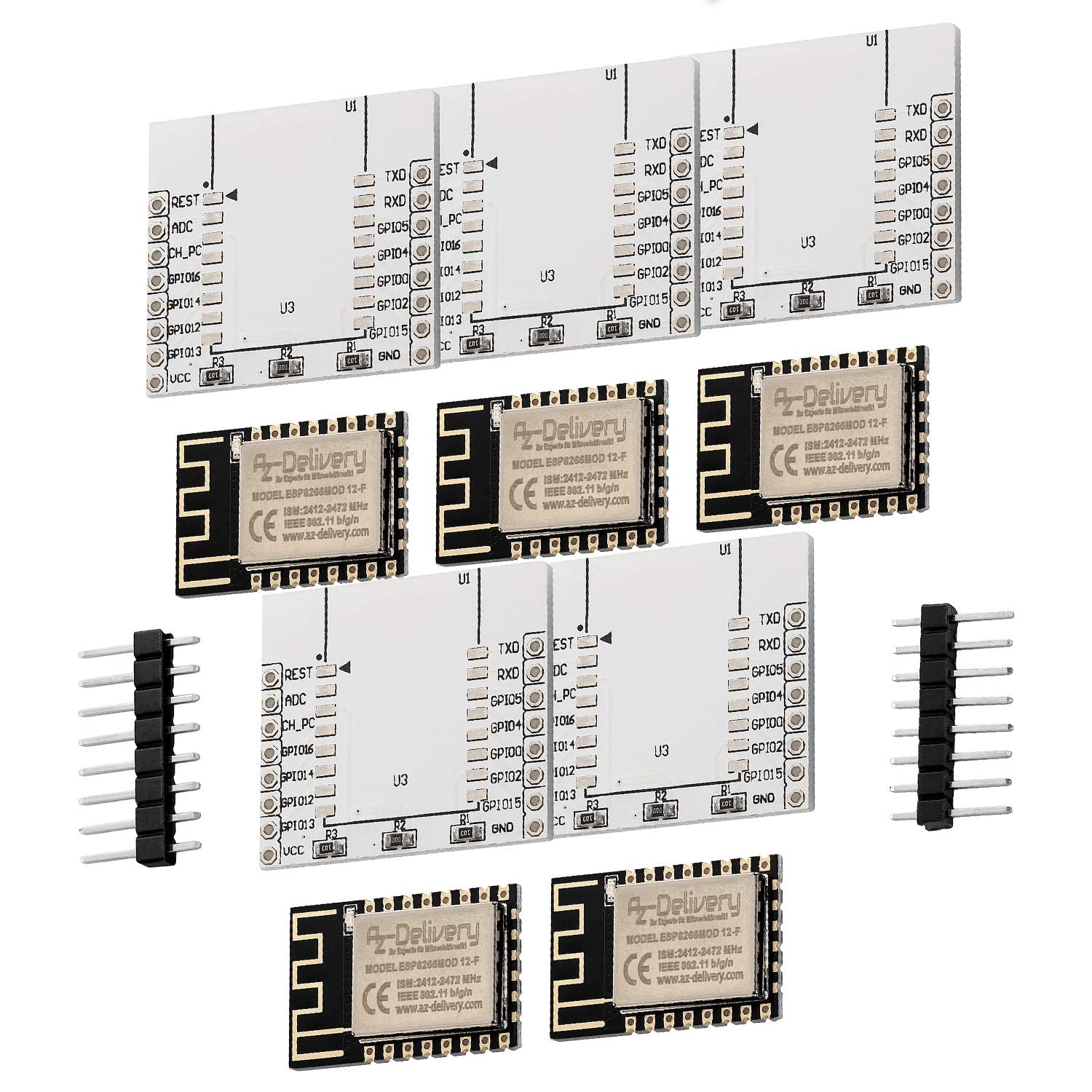 AZDelivery 5 x ESP8266 ESP-​12F/​Versione Migliorata per ESP-​12E / Seriale Modulo WIFI wireless con adattatore compatibile con Arduino e Raspberry Pi incluso un E-​Book!