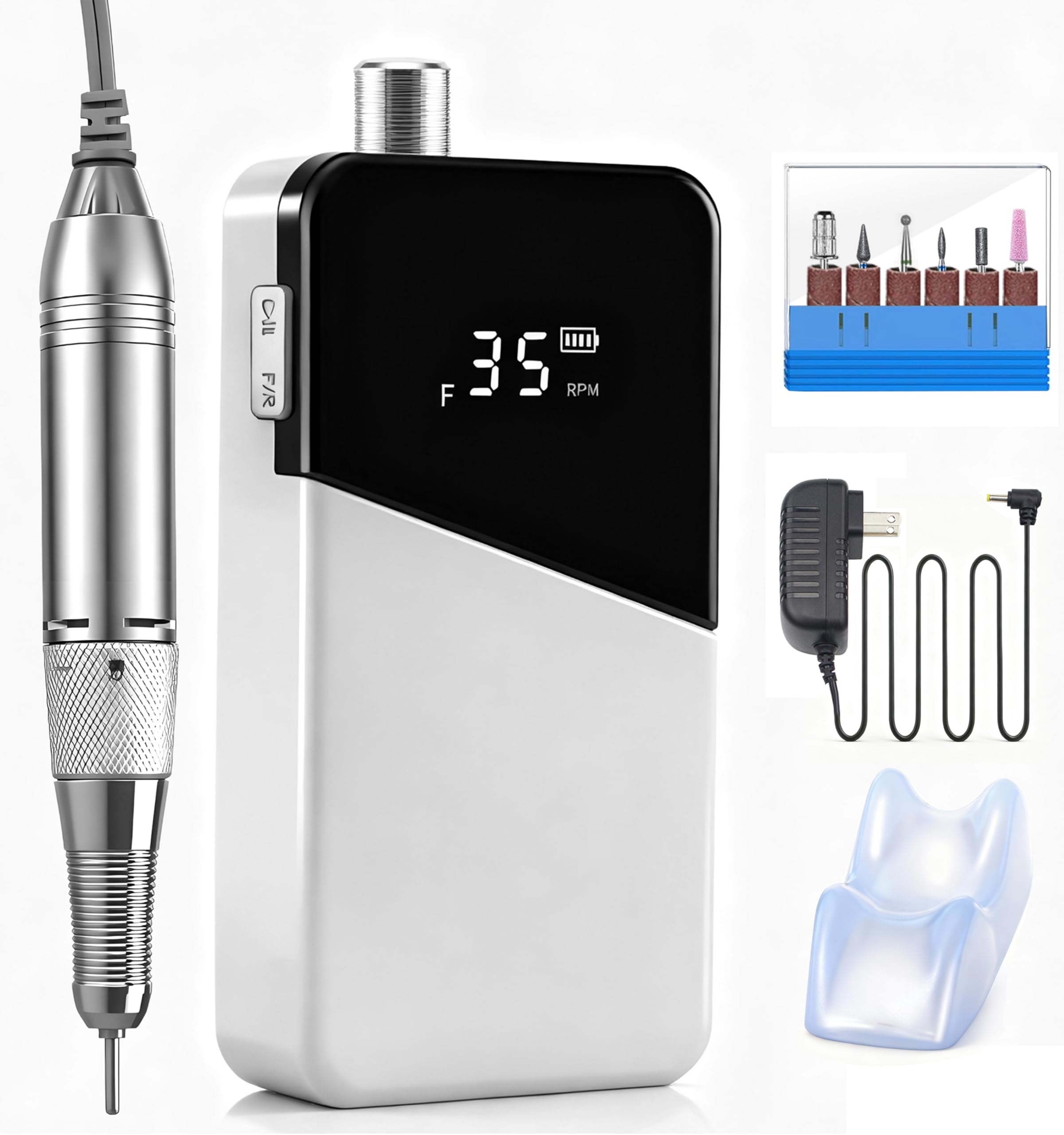 Trapano elettrico per unghie, ricaricabile, 35000 giri/min, portatile, con batteria staccabile, strumento elettrico portatile per unghie, lucidatura, rimozione unghie (bianco)