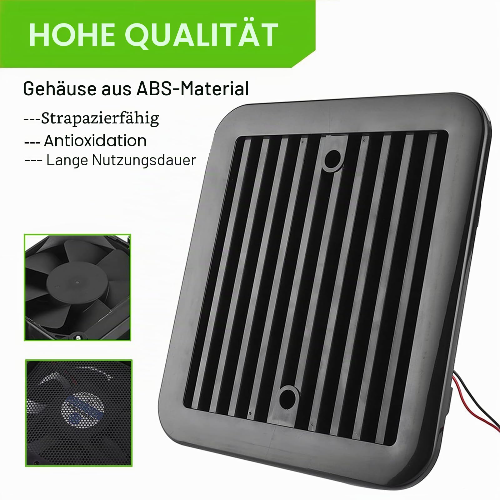 AUTOXBERT Lüftungsventilator für Wohnwagen, 2,4W 12V Lüftungsventilator geräuscharmes Lüftungsgebläse für Wohnwagen, Wohnmobile, Camper, Schwarz