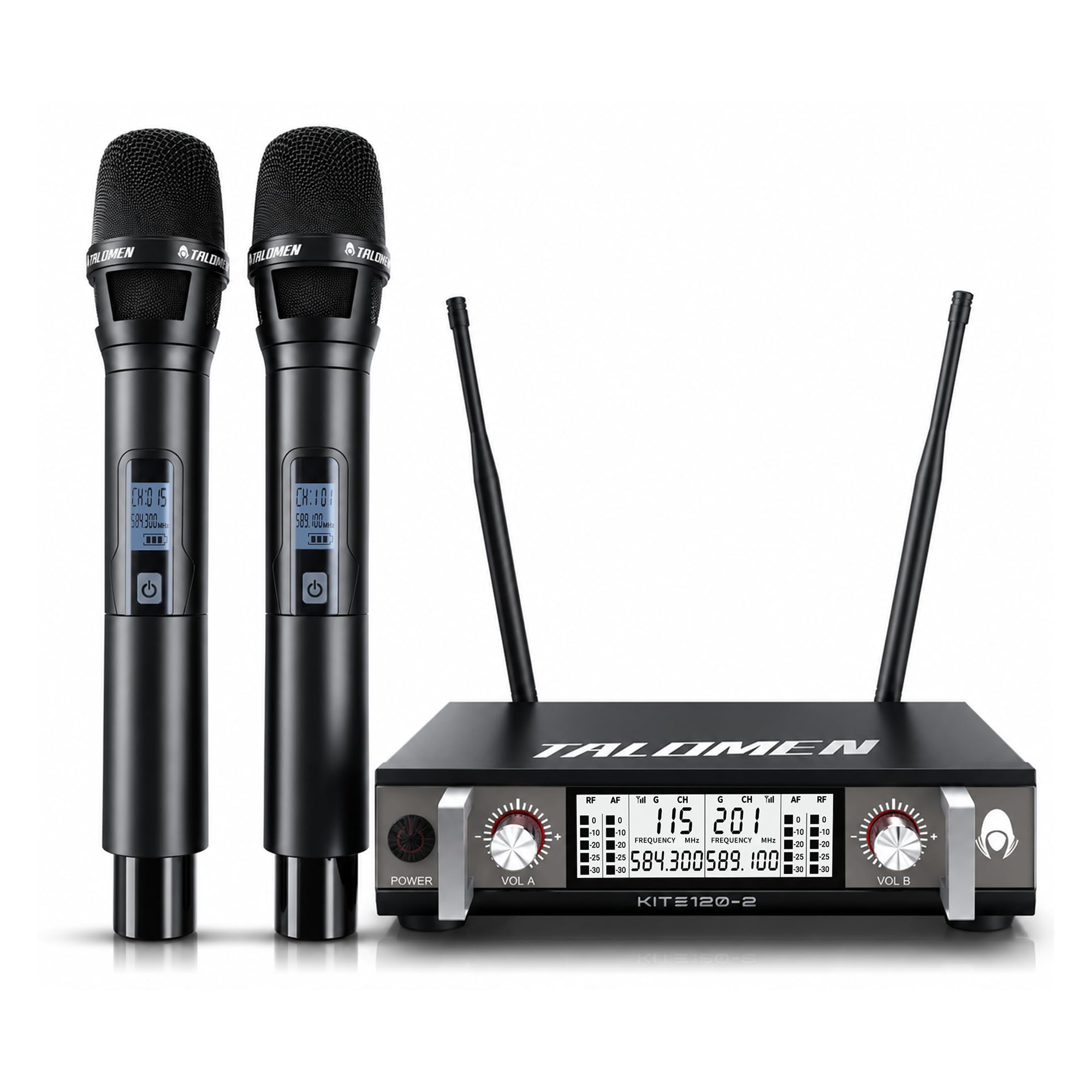 Wireless Microphone System, UHF Dual Channel Handheld Mic Set with 2 Metal Mics, Auto Sca…