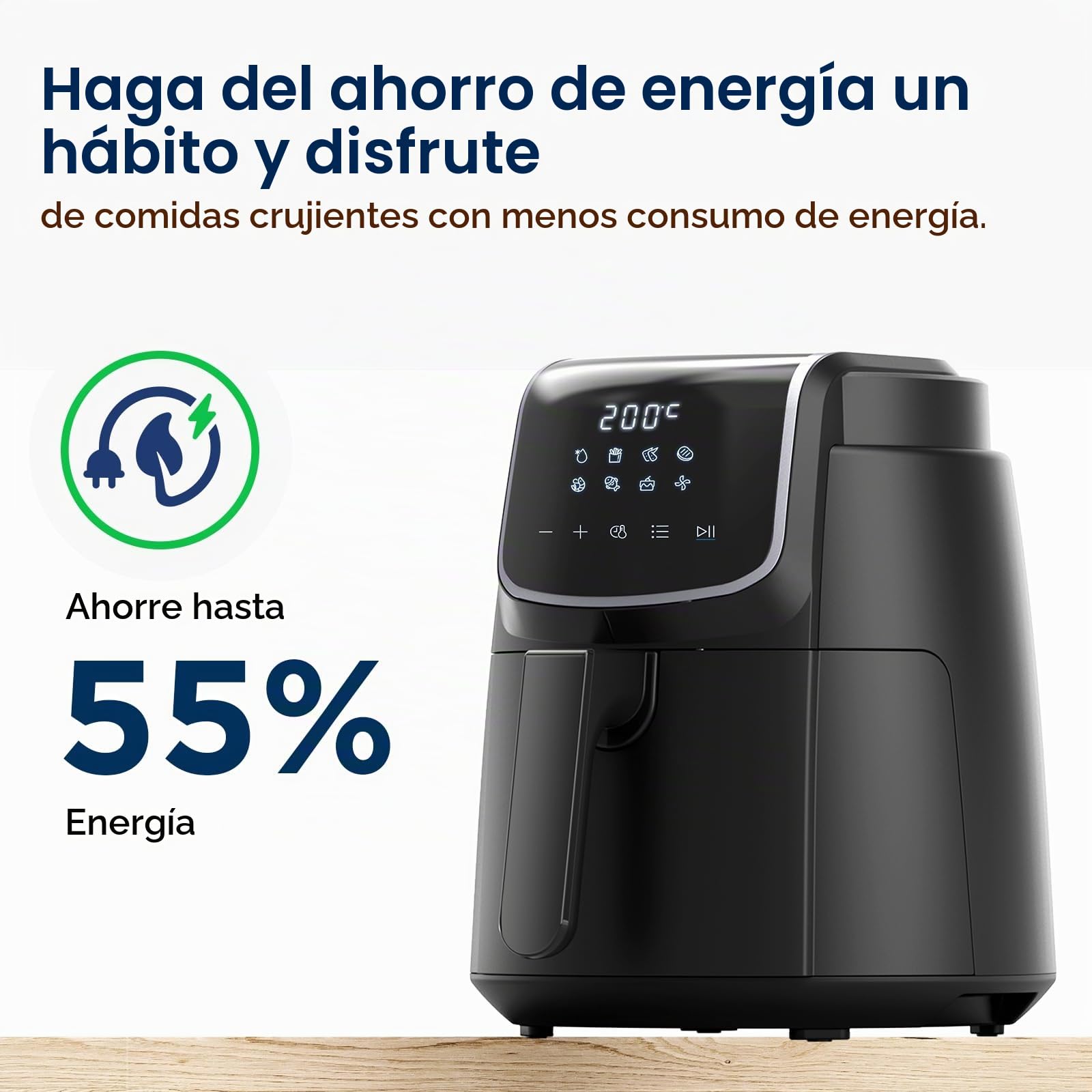 Freidora de aire caliente digital 1500W con 8 funciones preestablecidas, 3.5L, control de temperatura inteligente, negro