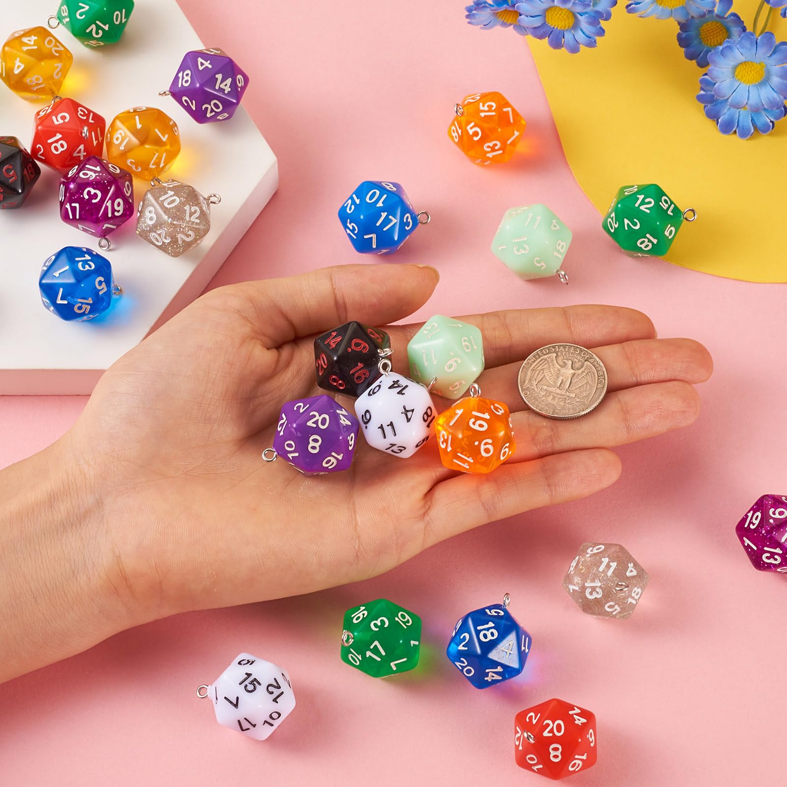 Spritewelry 20pcs 3D 20-Sided Dice Charms Resin Polyhedral Dice Pendants Colorful Faceted Game Dangle Charms for DIY Bracelet Necklace Earrings Keychains Phonecase Making - Image 4