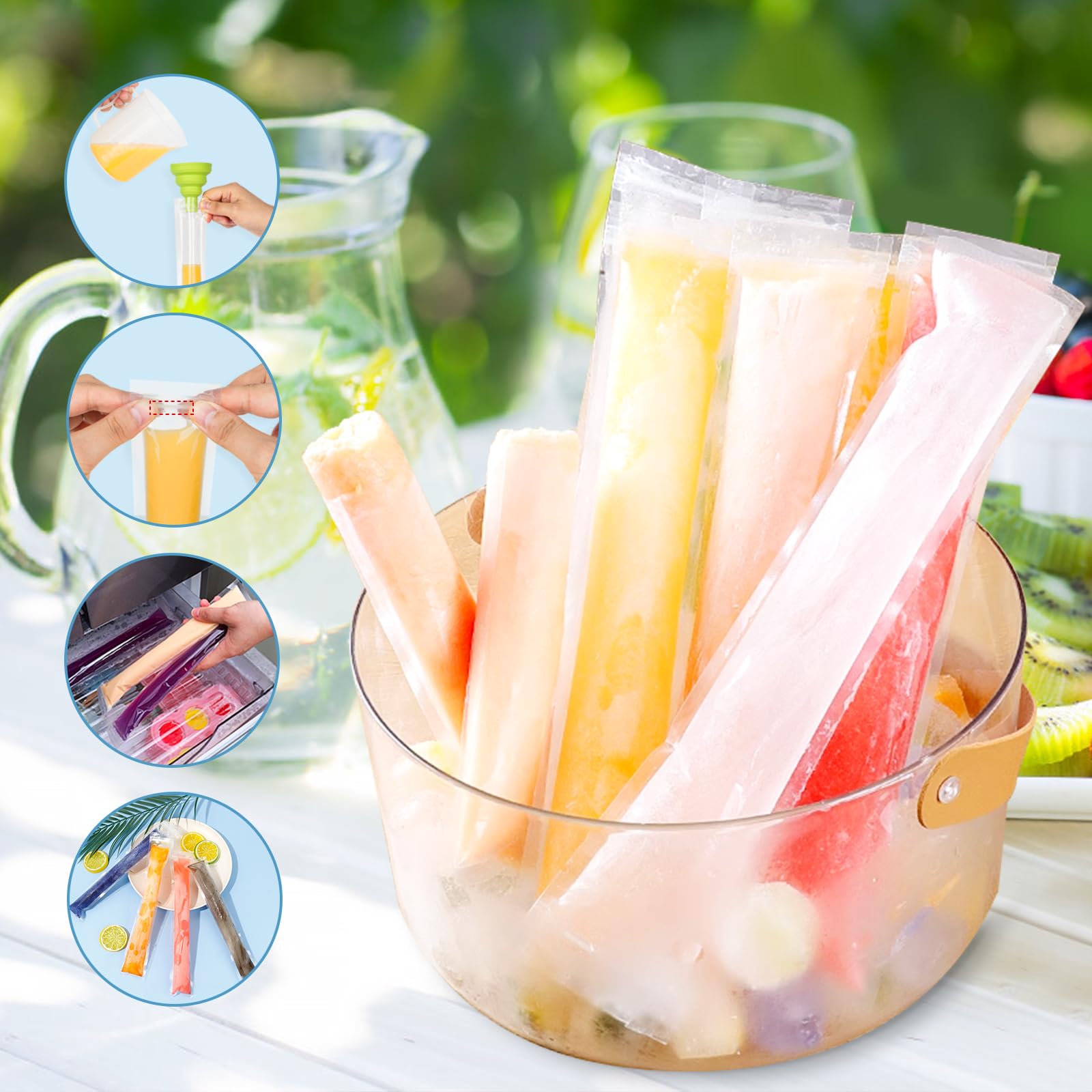 12 Cavités Moules à Glace Silicone + 40 Pochettes Popsicle - Kit Complet Avec Entonnoir, Moules Réutilisables Pour Esquimaux Et Glaces Maison