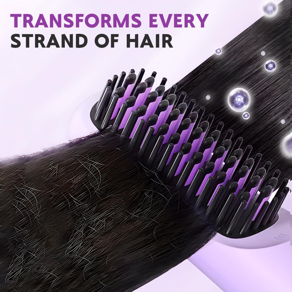USB Cordless Negative Ion Hair Straightening Comb, Portable Straightener Brushs for Travel, with LCD Temperature Display, Portable Hair Straightener, Fast Heating Cordless Mini Hair Brushs (Purple) - Image 2
