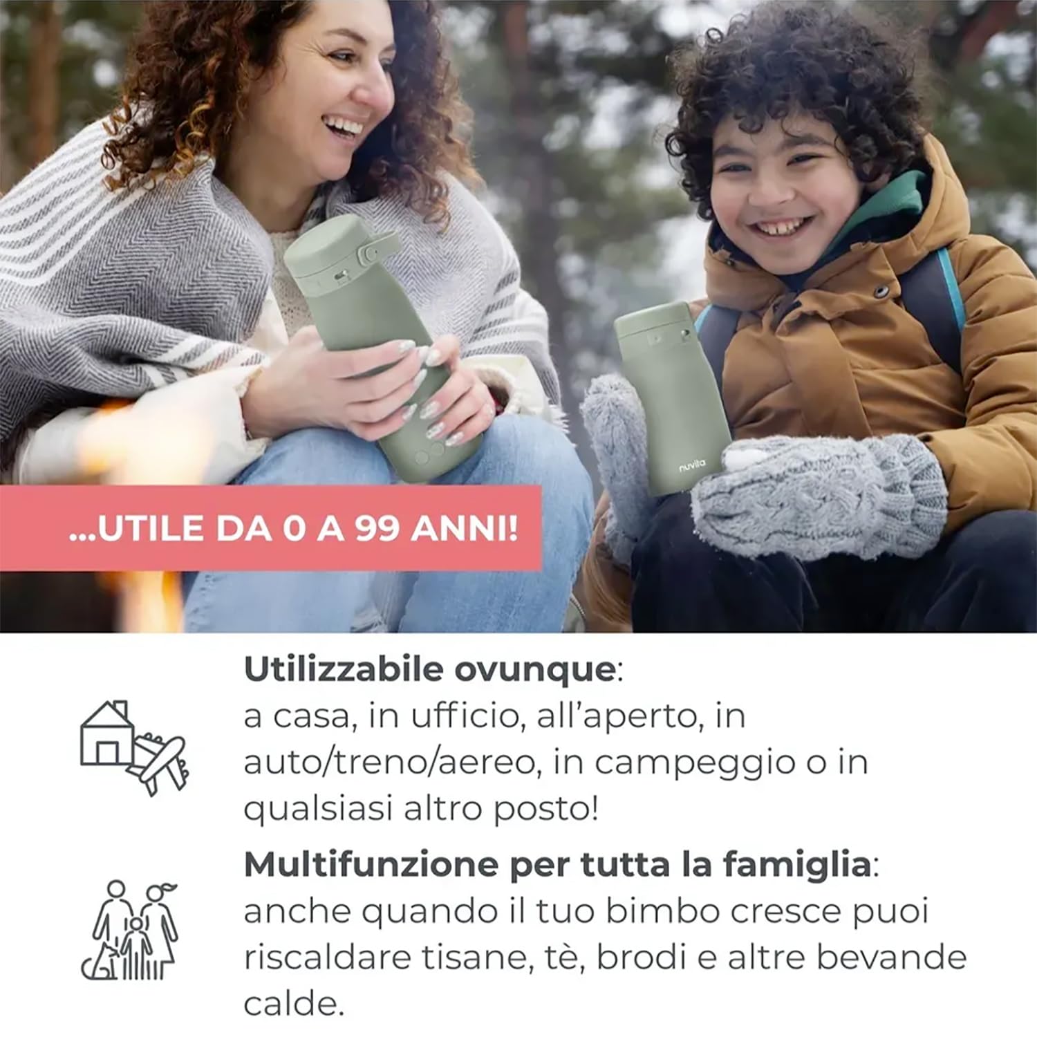 Nuvita 1190 podgrzewacz do butelek 500 ml - bezprzewodowy podgrzewacz do butelek z akumulatorem, 3 temperatury do wyboru 37°C/55°C/100°C, utrzymuje ciepło do 12 godzin