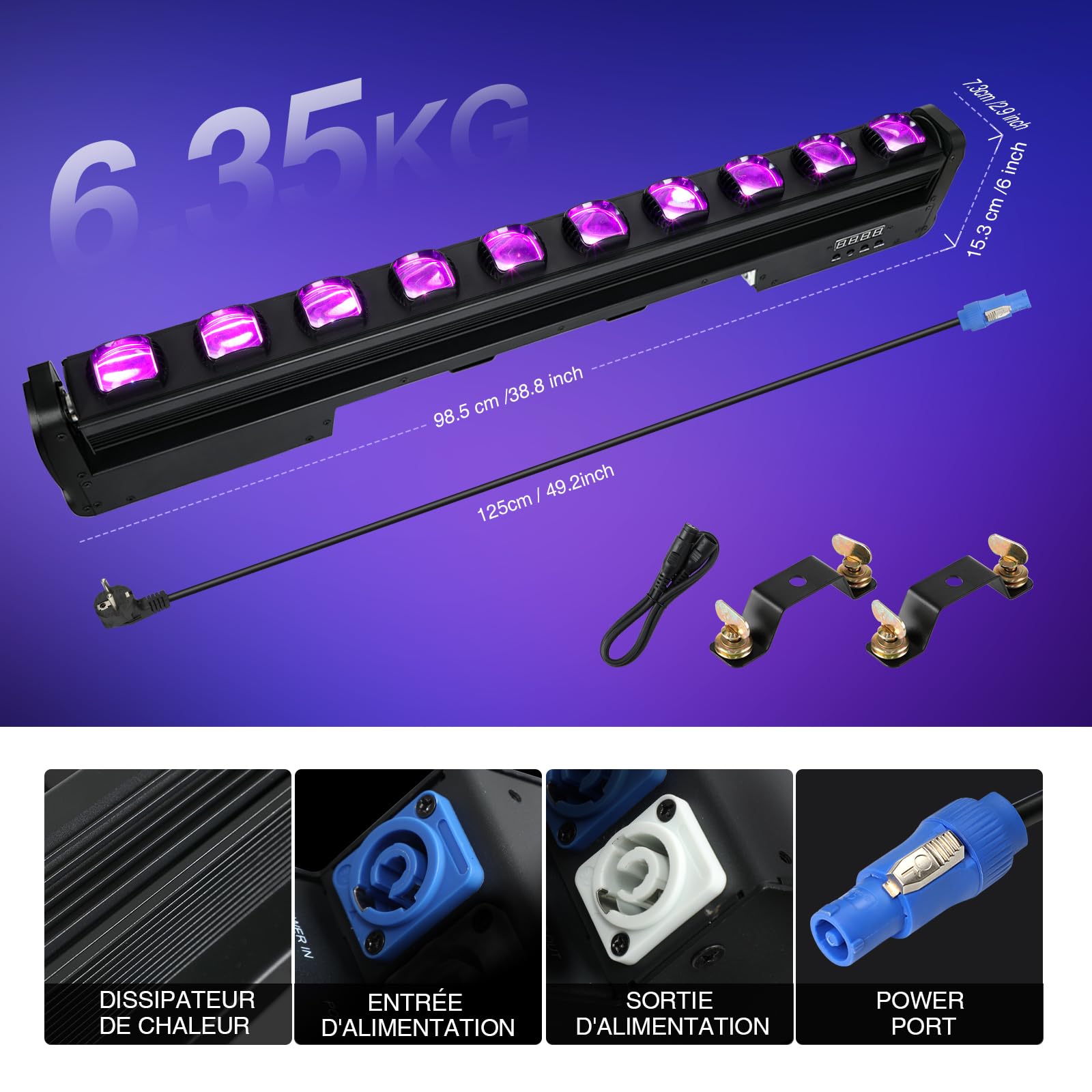Betopper 10x15W Led Lyre Beam Barre RGBW Lumières de Scène, 4 en1 Wallwasher Stroboscope DMX512 et Son Activés Jeu de Lumiere DJ pour Disco Théâtre KTV Club Bar (1, 1P)