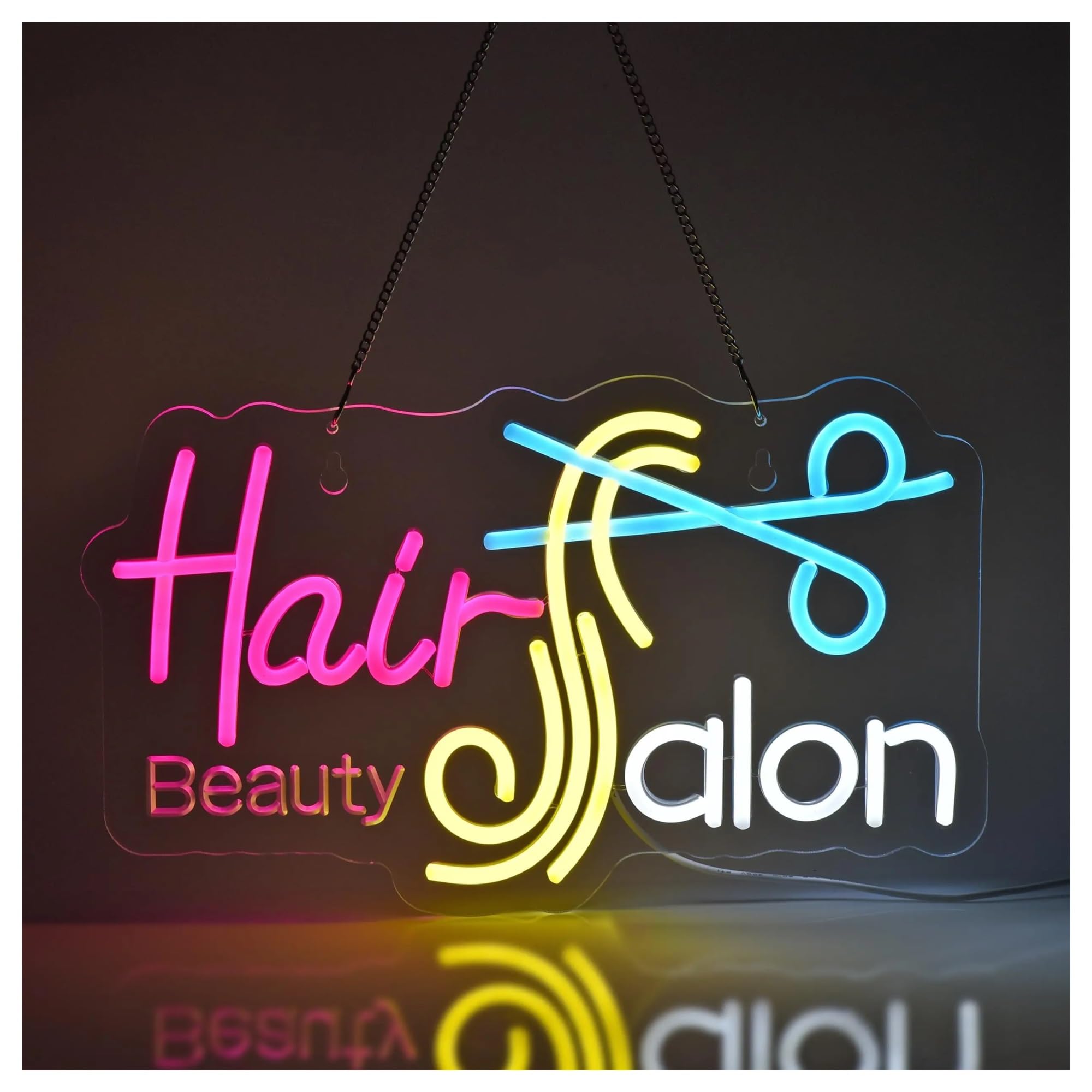 LEMST Signs Lamp Hair Salon Neon Signs USB Powered, Adjustable Brightness Barber Scissors Neon Lights Commercial Light 24cmx40cm