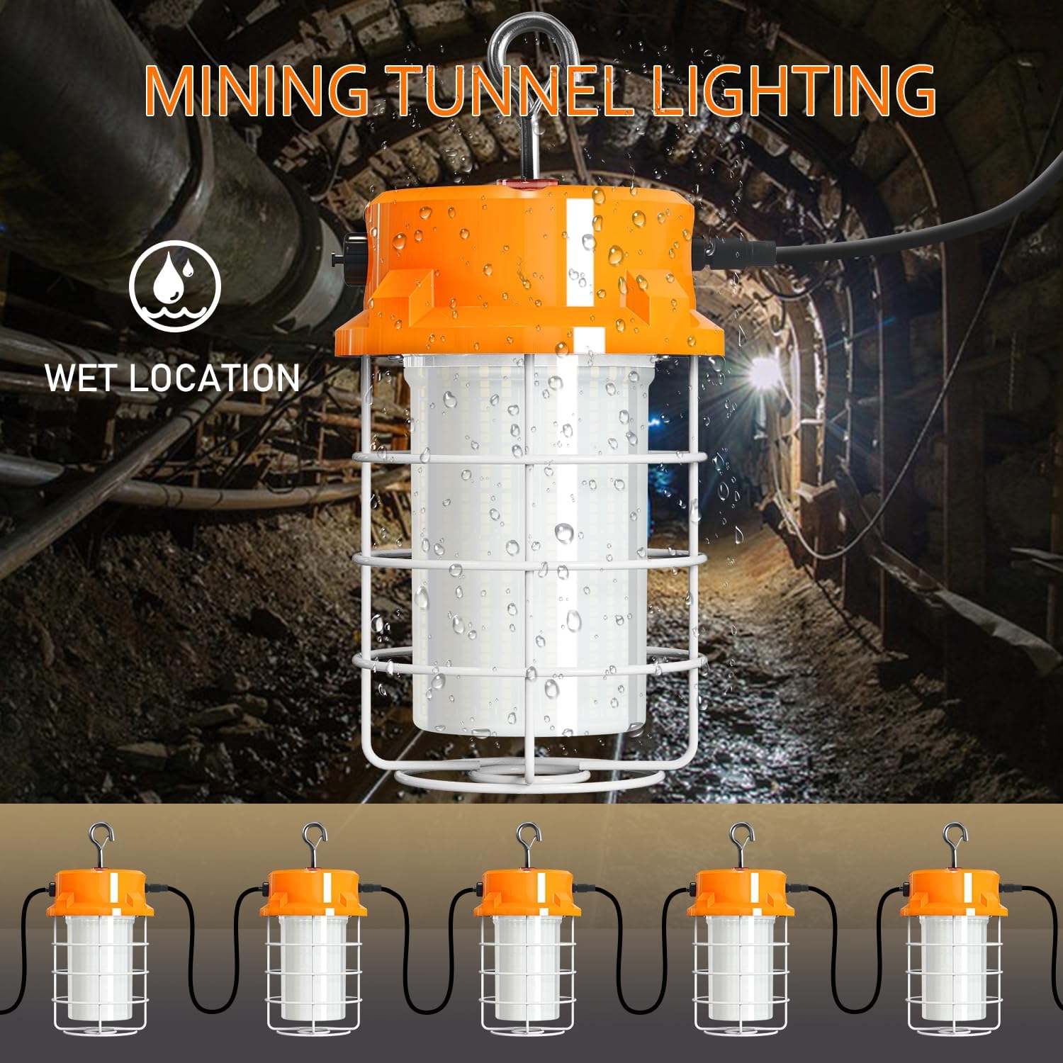 80W LED Temporary Work Light 12000lm 5000K Daylight White Portable Hanging Construction Lighting Led High Bay Light for Workshop Mine Job Site Lighting - Image 3