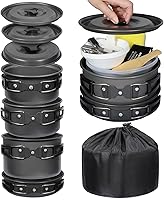 Vista 1 de REDCAMP 6101112141519 piezas Kit de utensilios de cocina para camping, equipo de camping, ollas, sartenes, soperas, cucharas apilables livianas