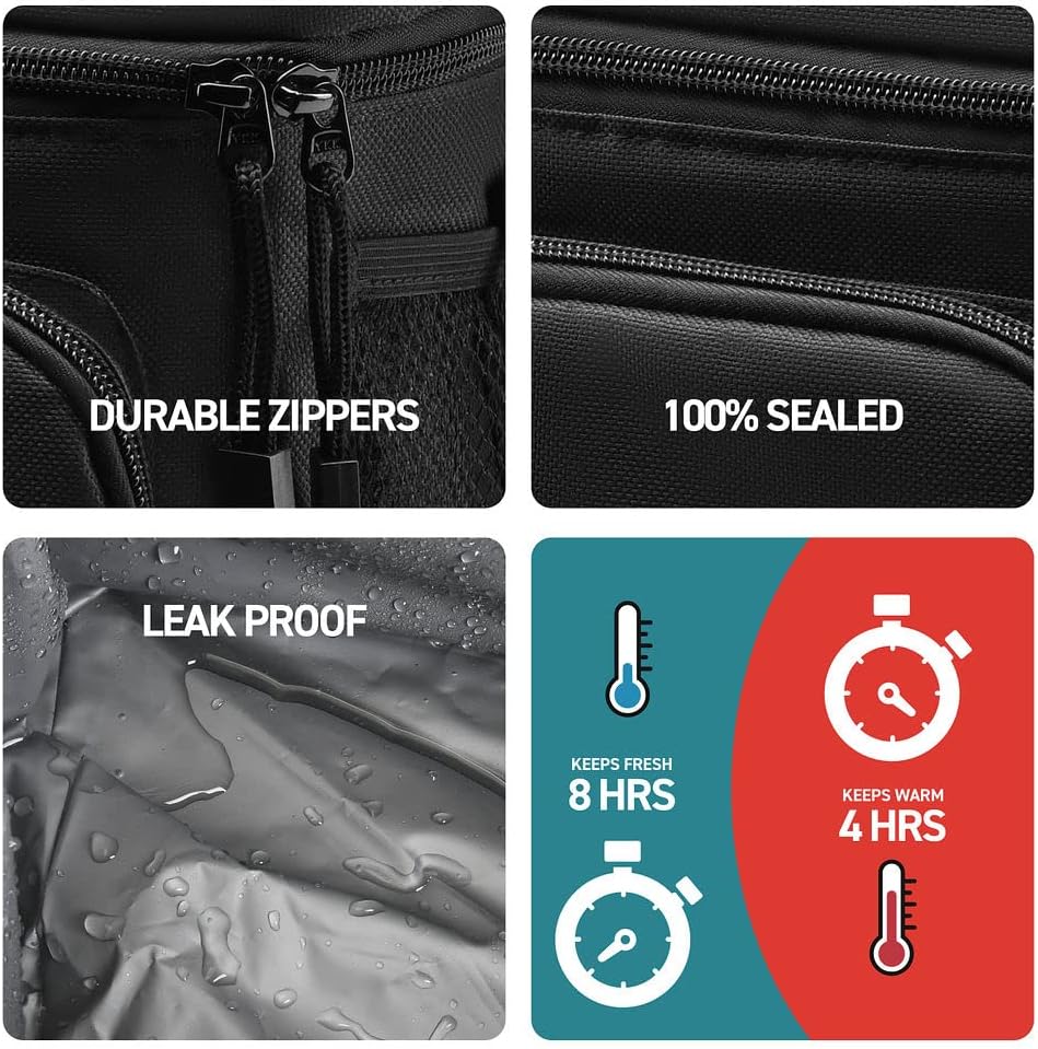 X Large Insulated Lunch Bag Cooler Tote With 2 Reusable Cooler Ice Packs Easy Pull Zippers, Detachable Shoulder Strap, Roomy Compartments For Lunch Box, Bottles, Containers, Travel, Camping & More