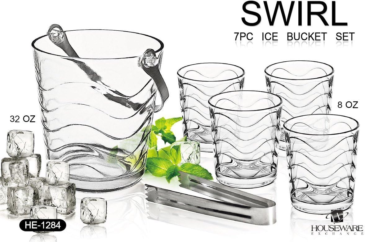 7 Piece ice bucket glass set with gift box