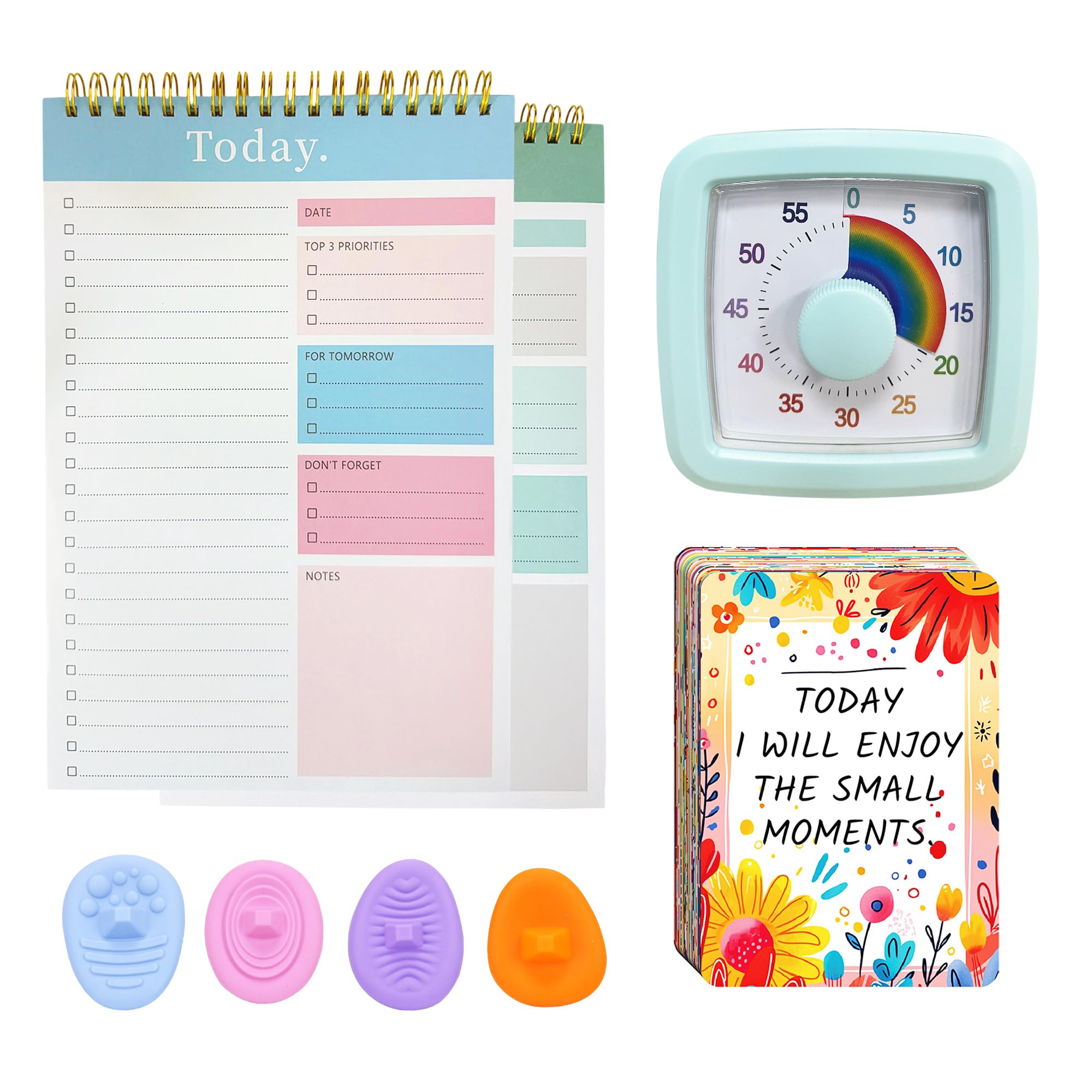 Kit di messa a fuoco ADHD, include timer visivo, planner giornaliero, giocattoli fidget e carte motivazionali, gestione del tempo per uomini e donne, migliora la concentrazione, la