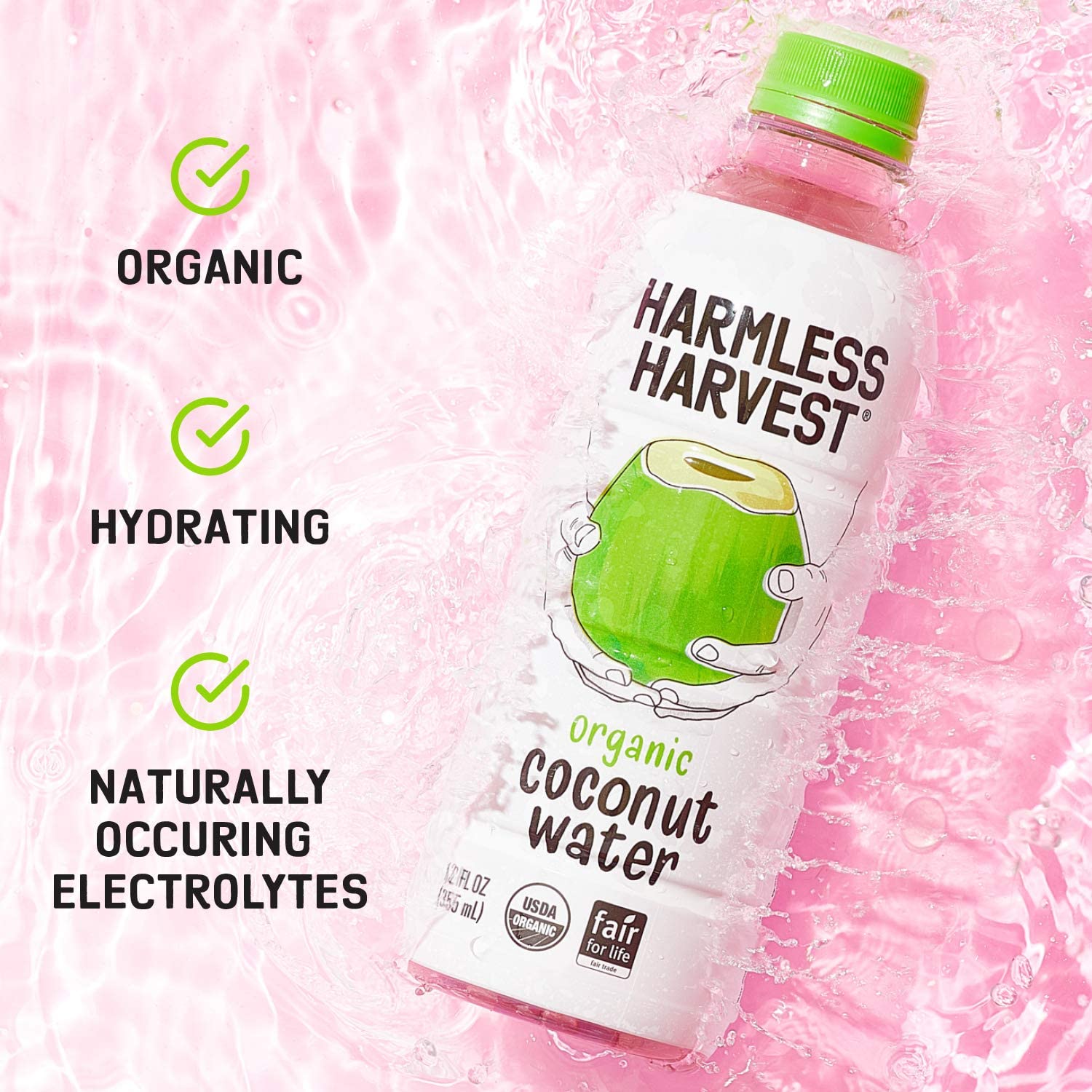 Harmless Harvest Organic Coconut Water Drink, Hydration with Natural Electrolytes, No Sugar Added, Fair for Life Certified, Pure Coconut Water 12 Fl Oz (Pack of 24) : Grocery & Gourmet Food