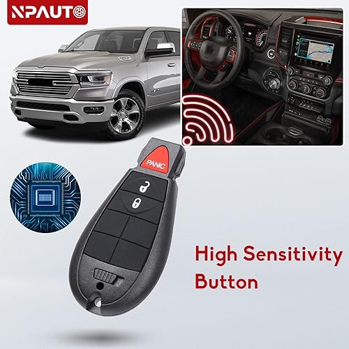 Miniatura 5 de NPAUTO 2 llaveros Fobik de repuesto para Dodge Grand Caravan Journey Dodge Ram 1500 2500 3500, Chrysler Town and Country, Jeep Grand Cherokee,